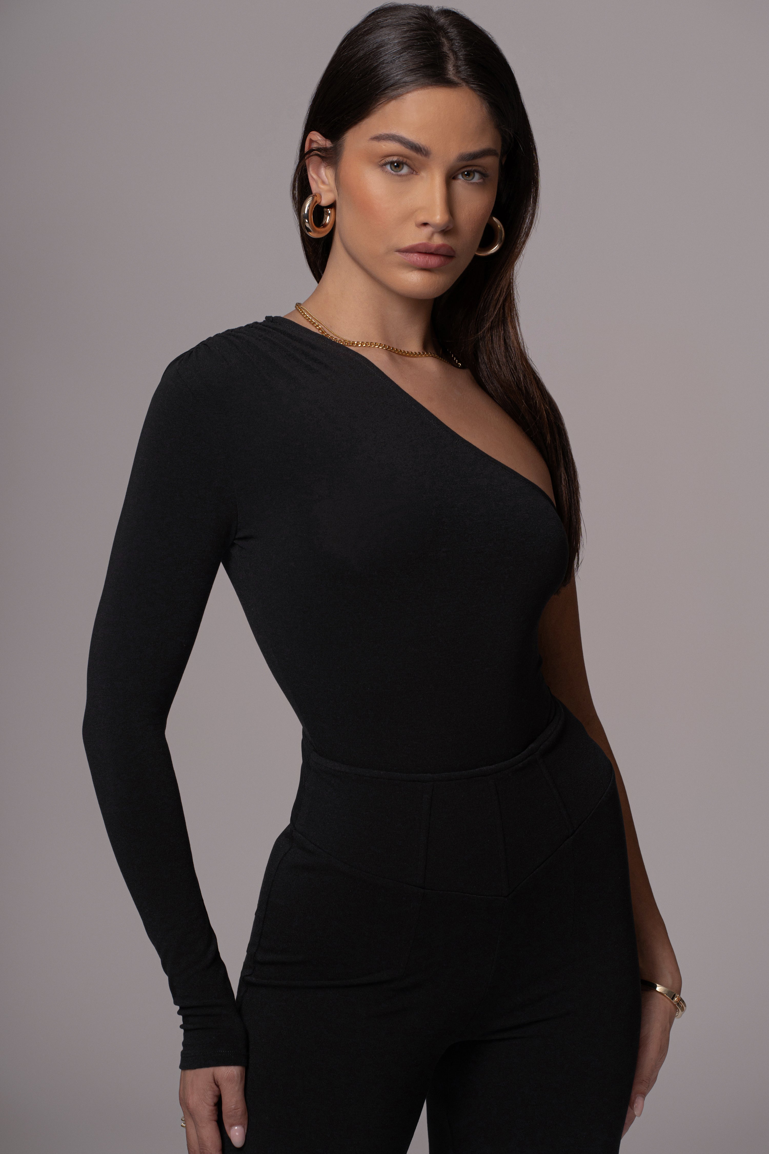 Black Nobu One Shoulder Bodysuit - JLUXLABEL
