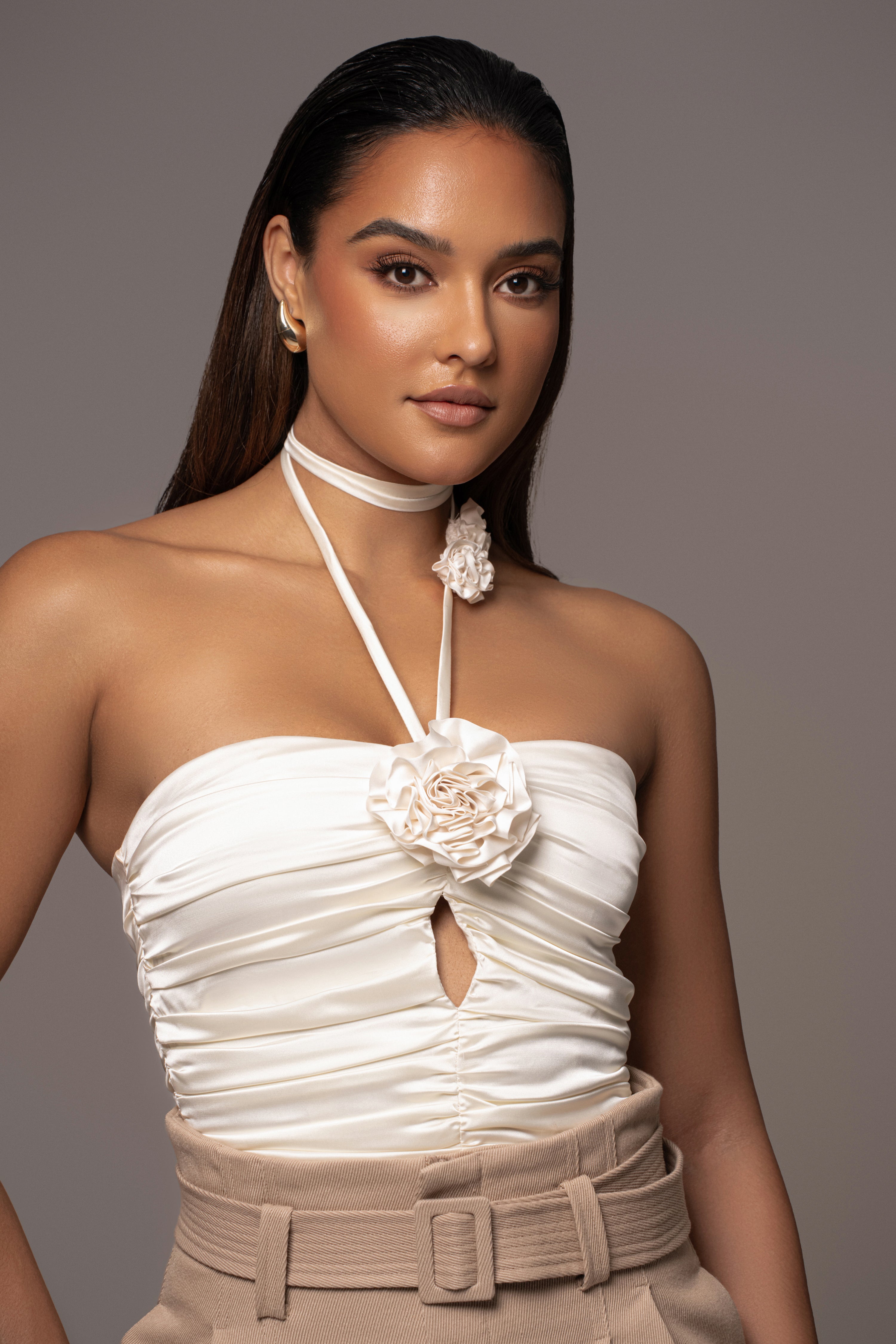 Ivory Rosette Halter Top JLUXLABEL