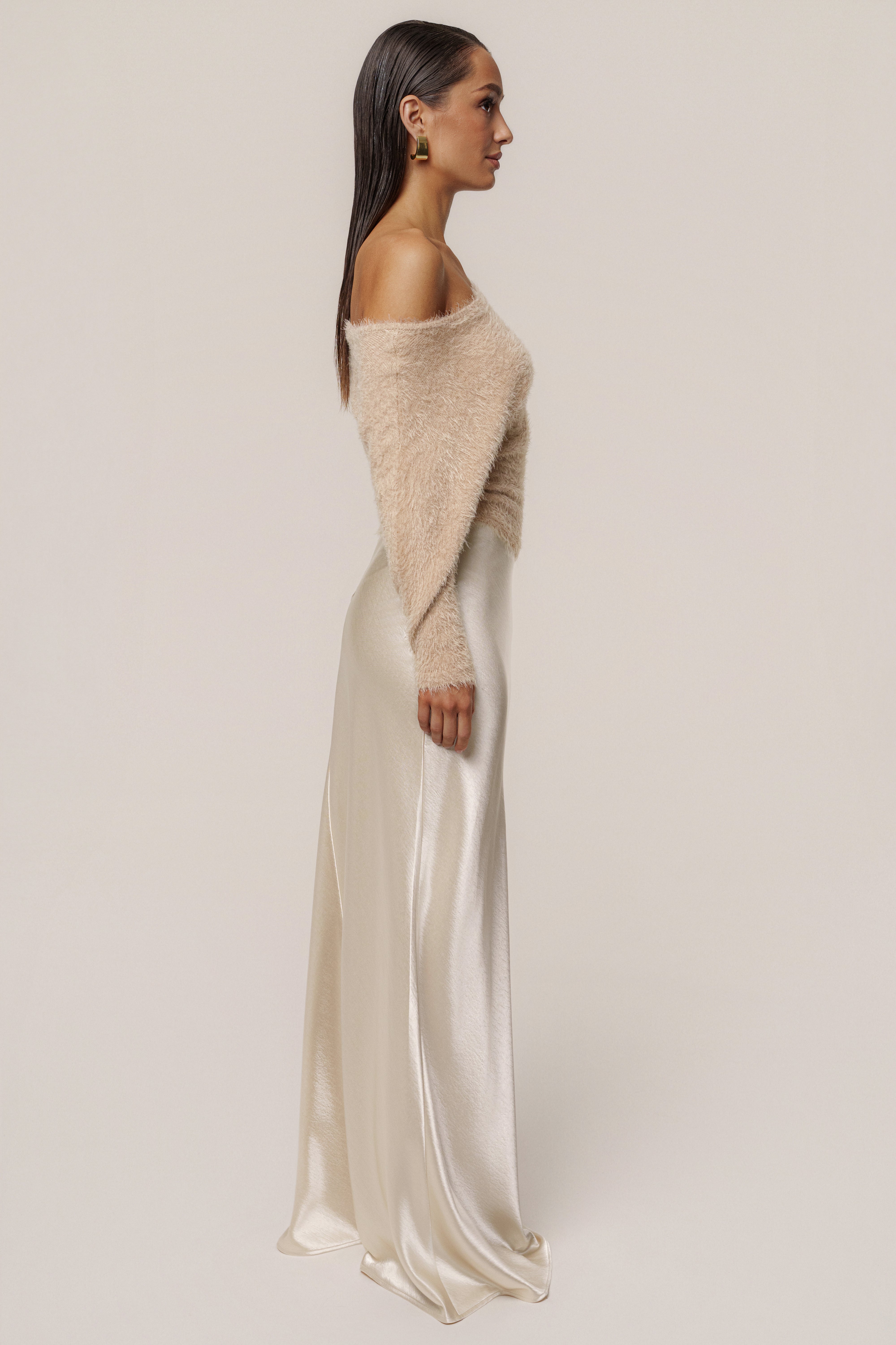 Champagne Tradition Satin Maxi Skirt - JLUXLABEL