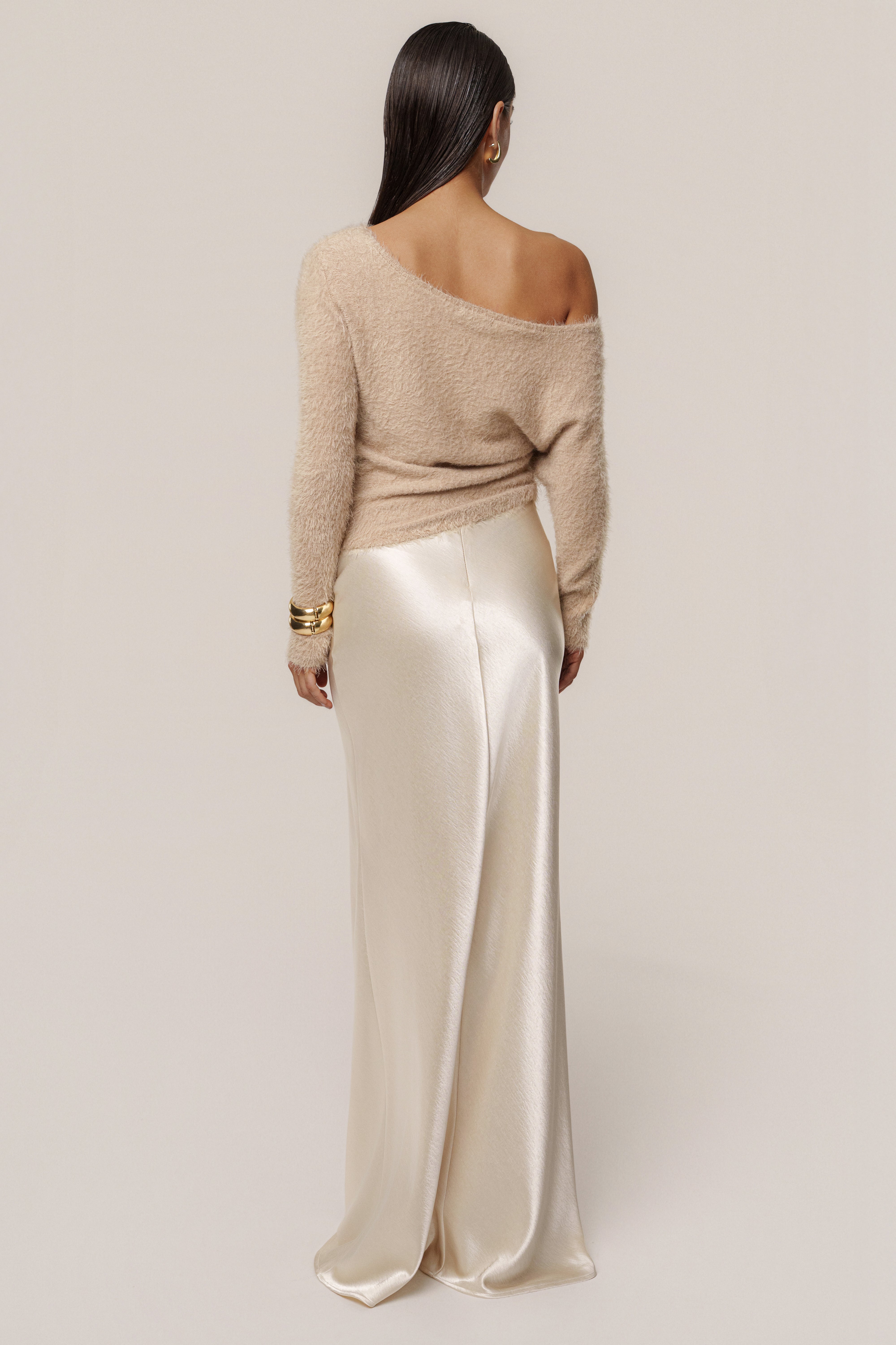 Champagne Tradition Satin Maxi Skirt - JLUXLABEL