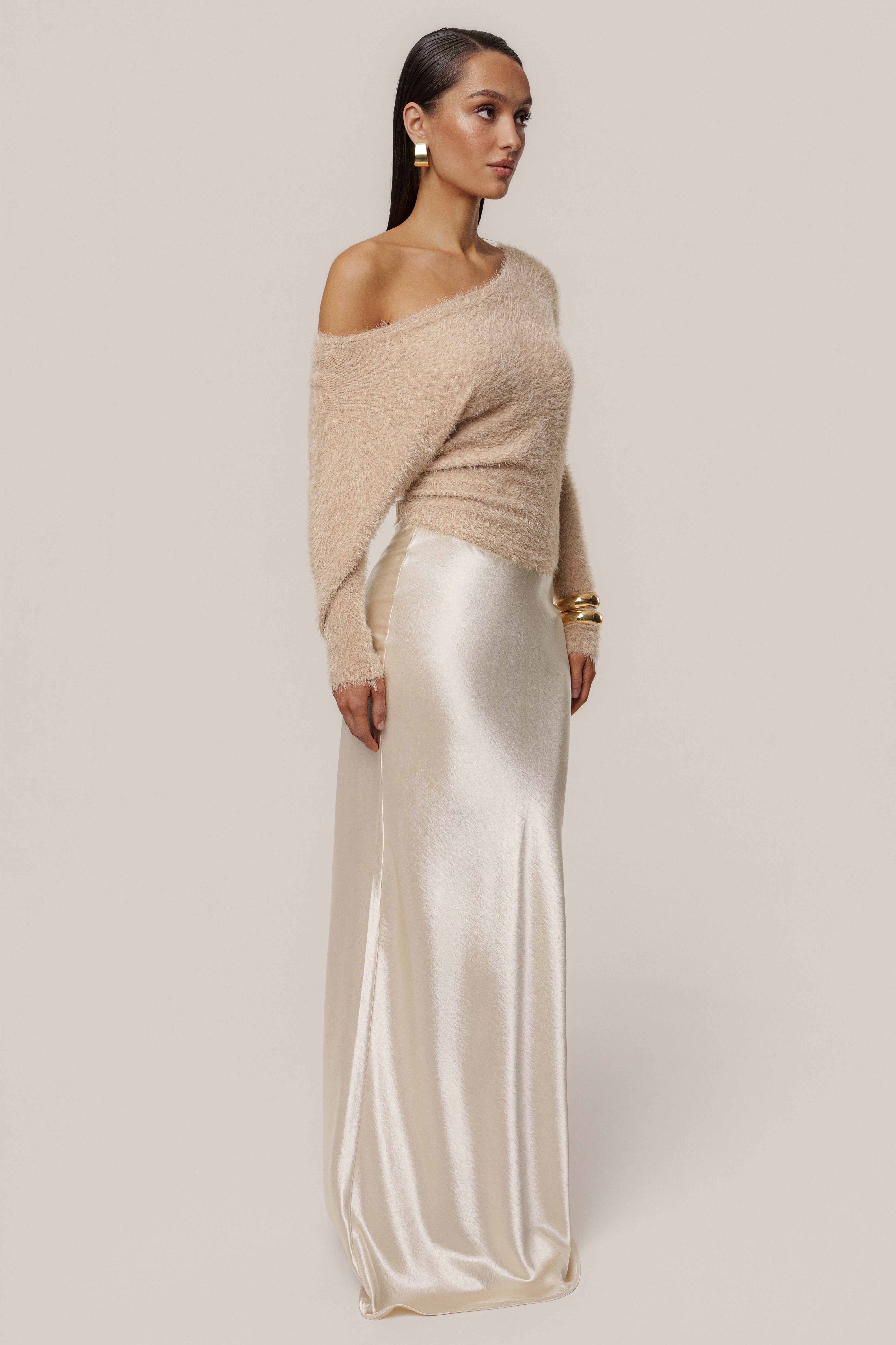 Champagne Tradition Satin Maxi Skirt - JLUXLABEL