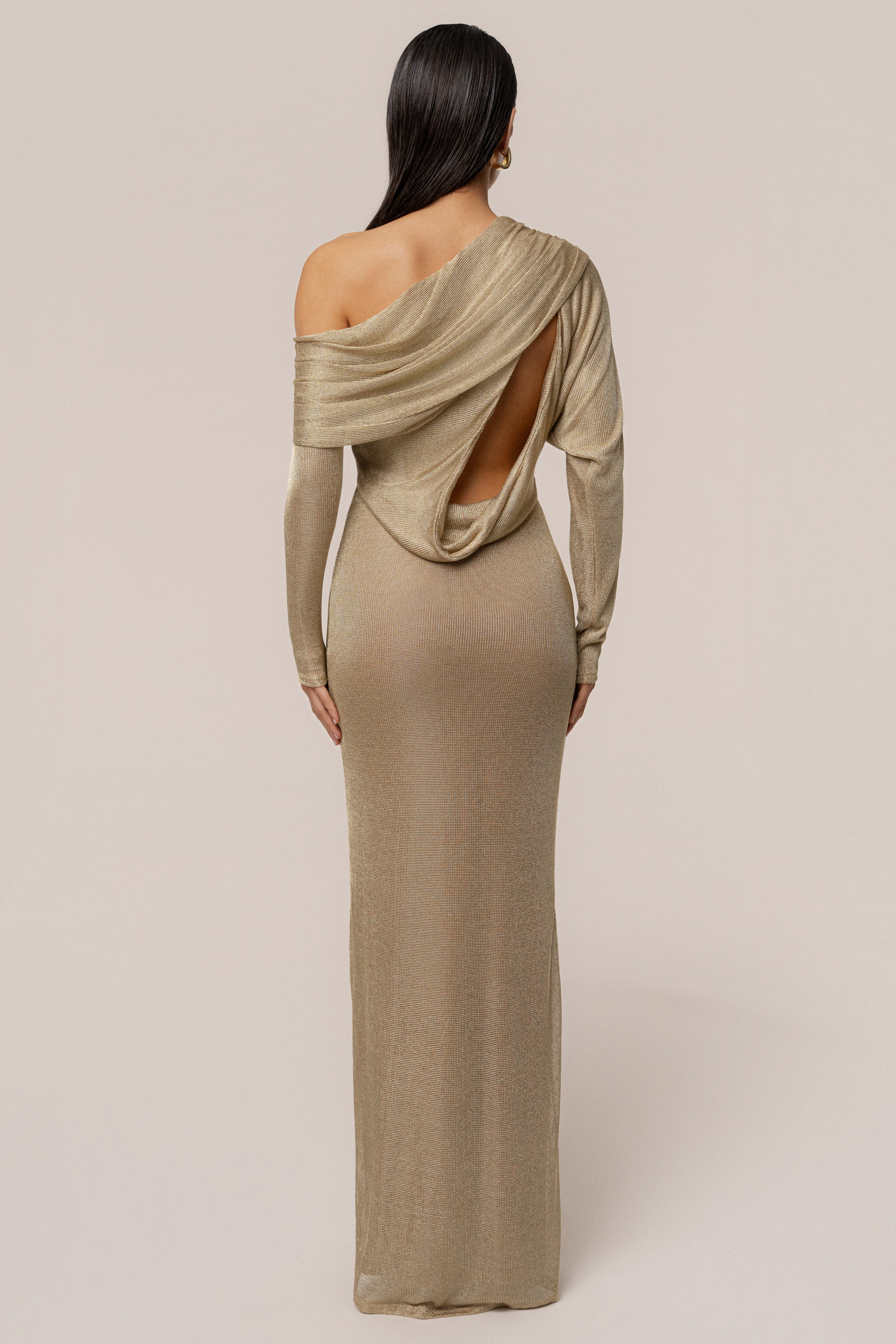 Gold Drape And Shine Maxi Dress - JLUXLABEL