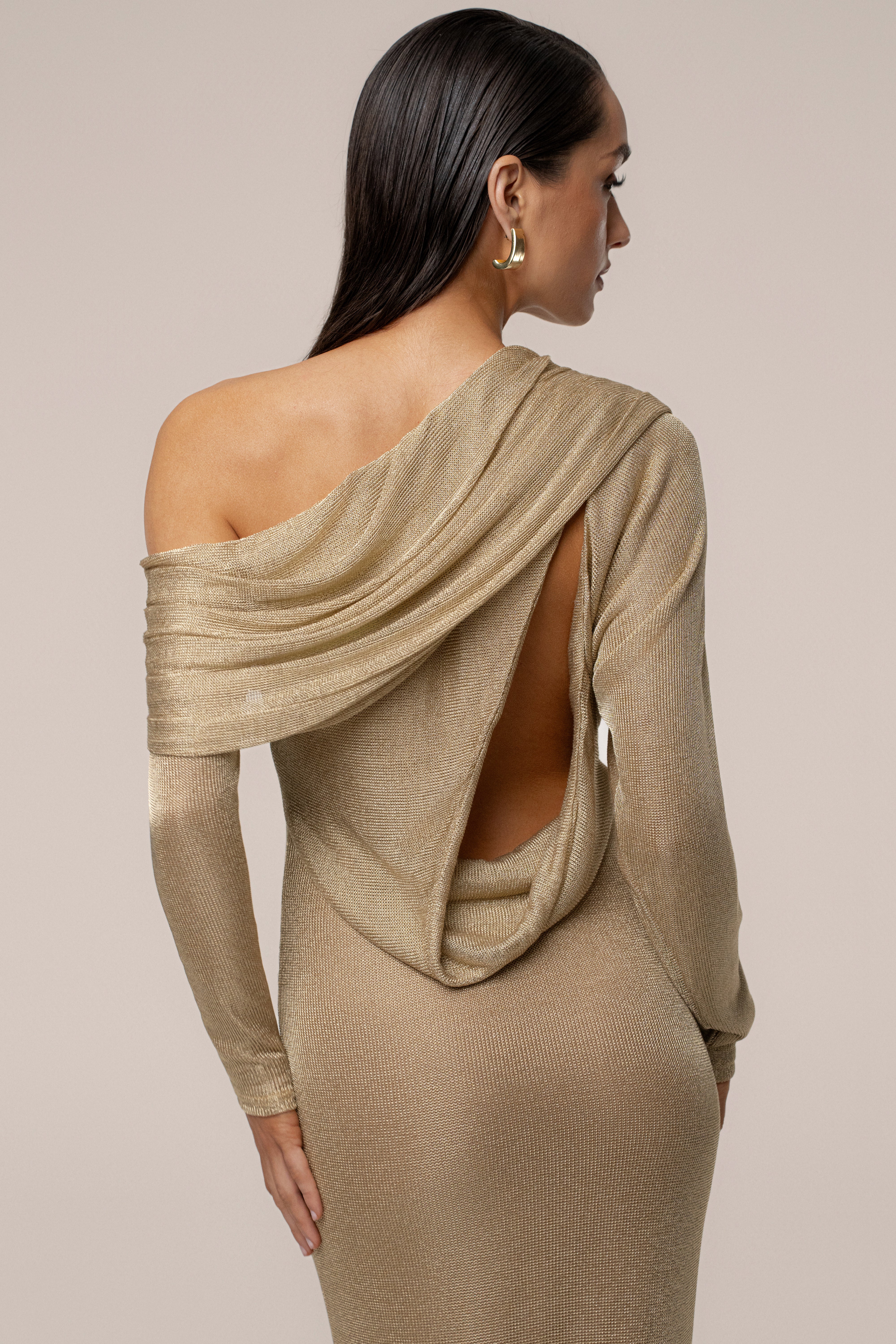 Gold Drape And Shine Maxi Dress - JLUXLABEL