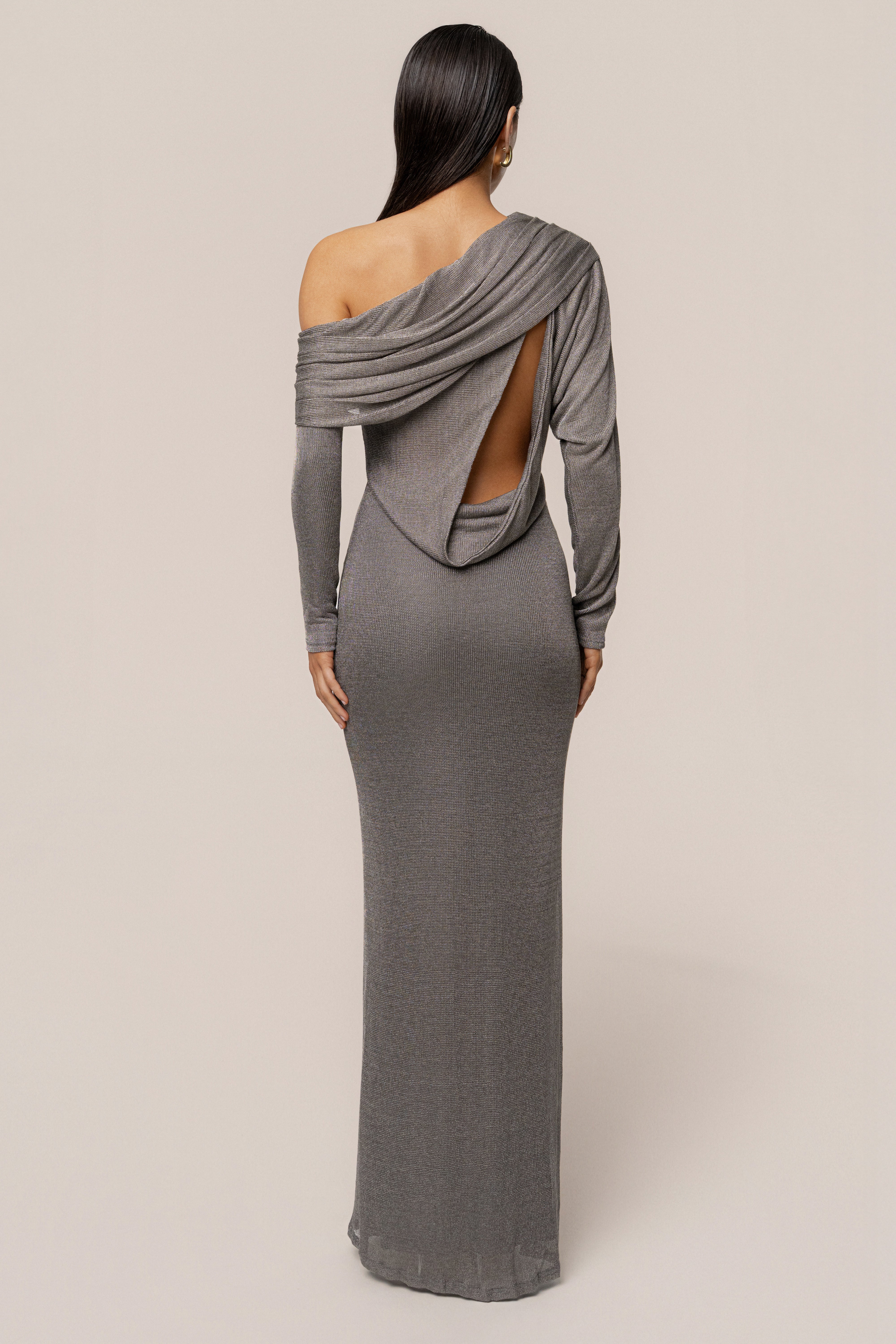 Silver Drape And Shine Maxi Dress - JLUXLABEL