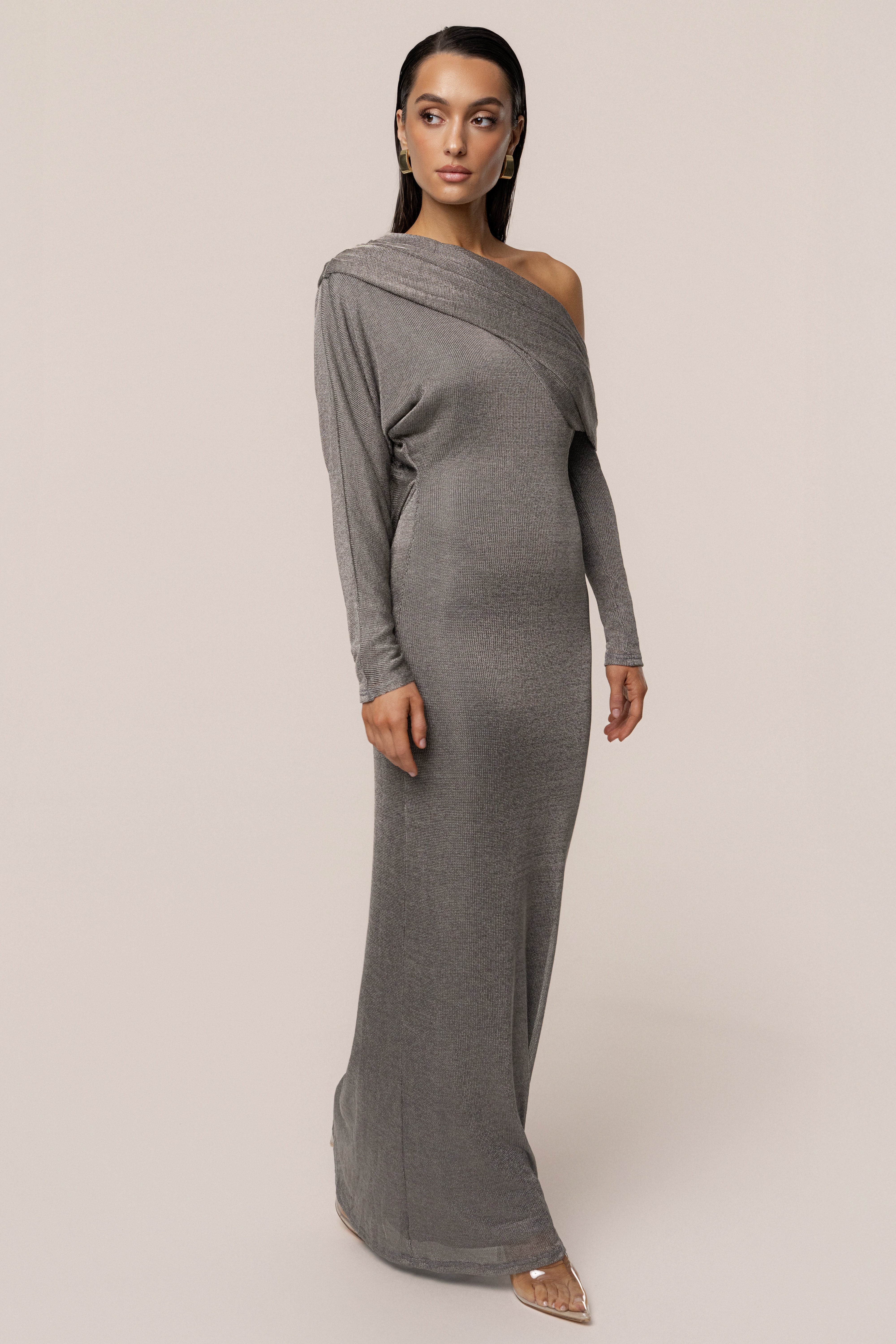 Silver Drape And Shine Maxi Dress - JLUXLABEL