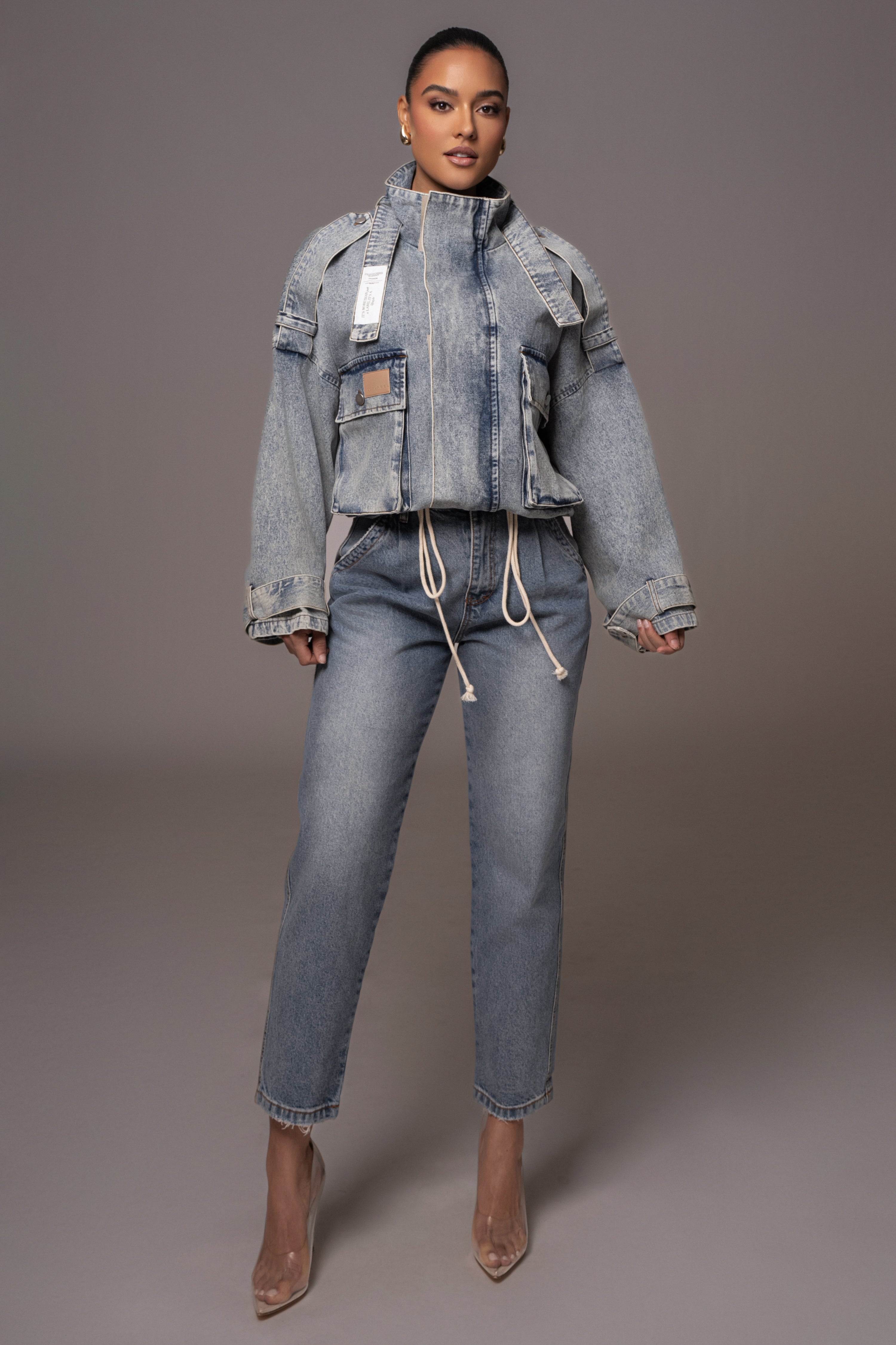 Medium Wash Esther Utility Denim Jacket - JLUXLABEL