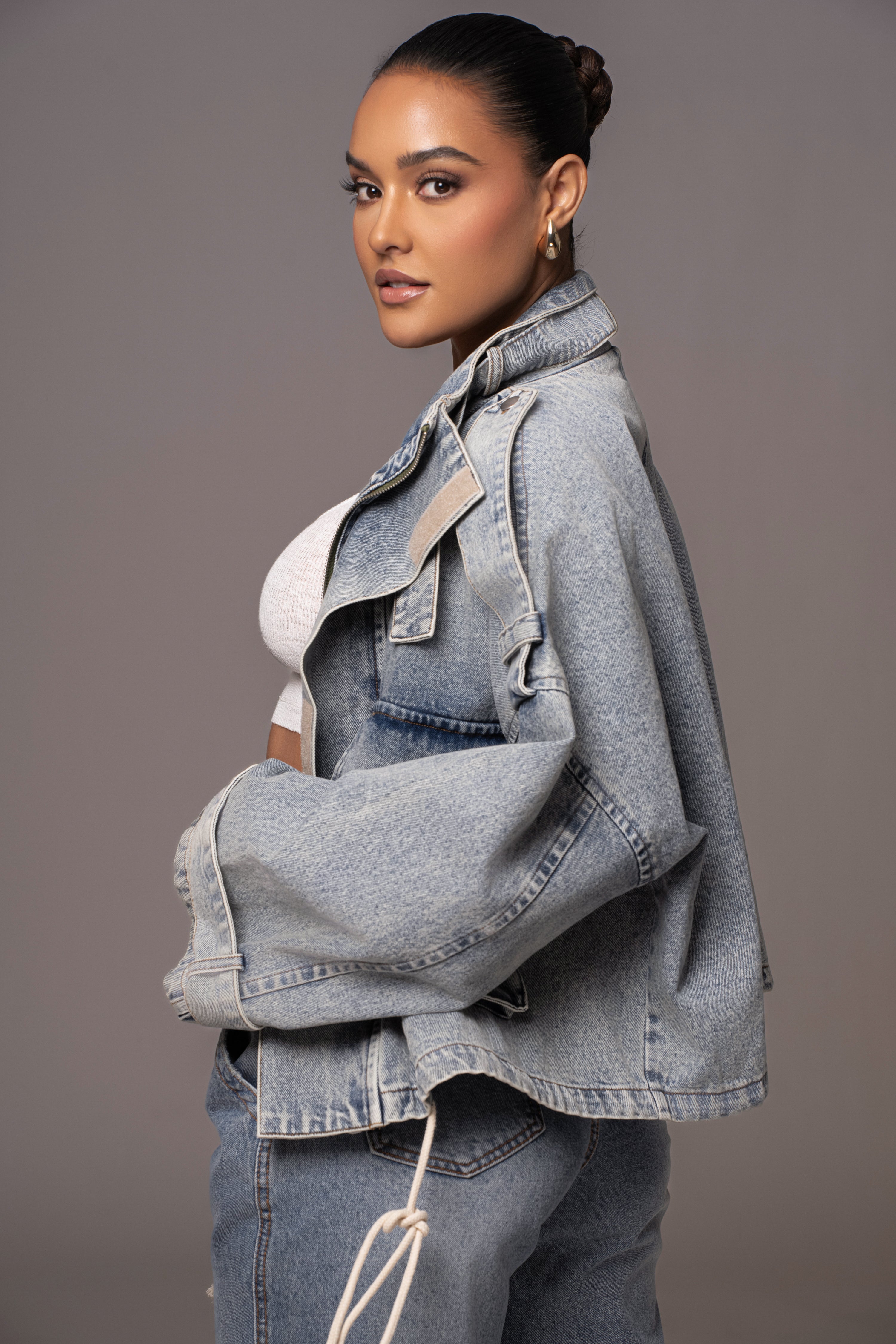 Medium Wash Esther Utility Denim Jacket - JLUXLABEL