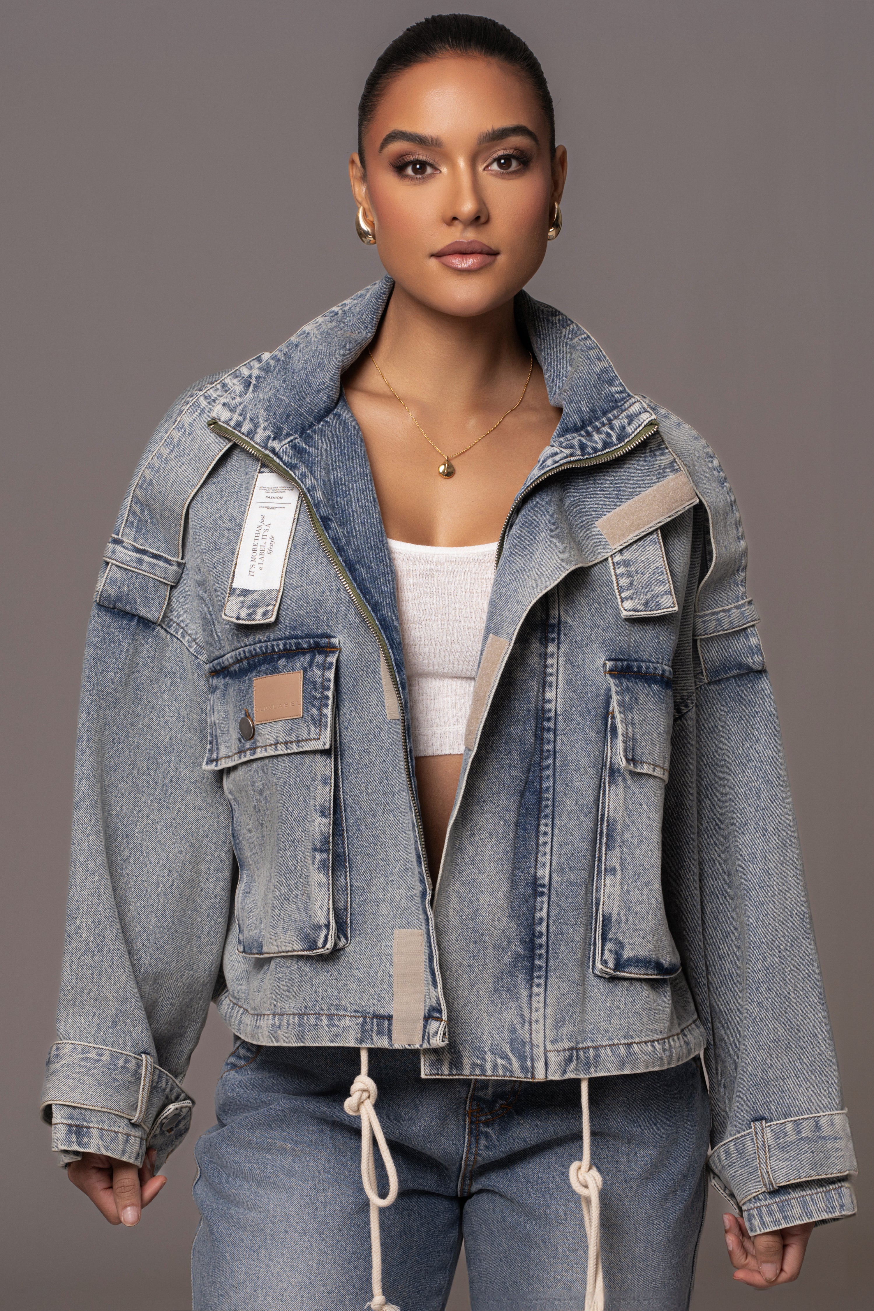 Medium Wash Esther Utility Denim Jacket - JLUXLABEL