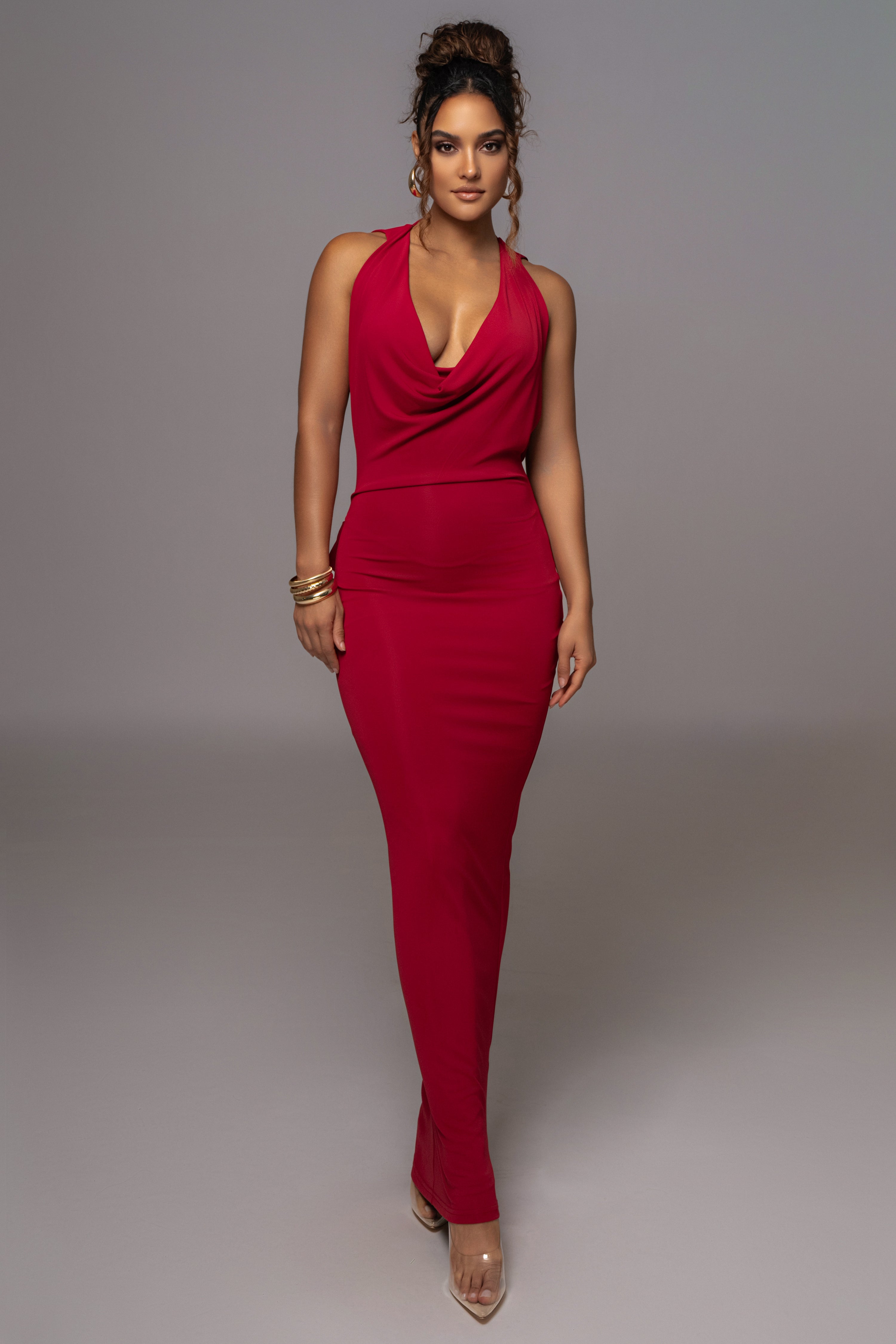 Red Femme Drape Maxi Dress