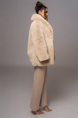 Beige Refined Faux Fur Oversized Coat - JLUXLABEL