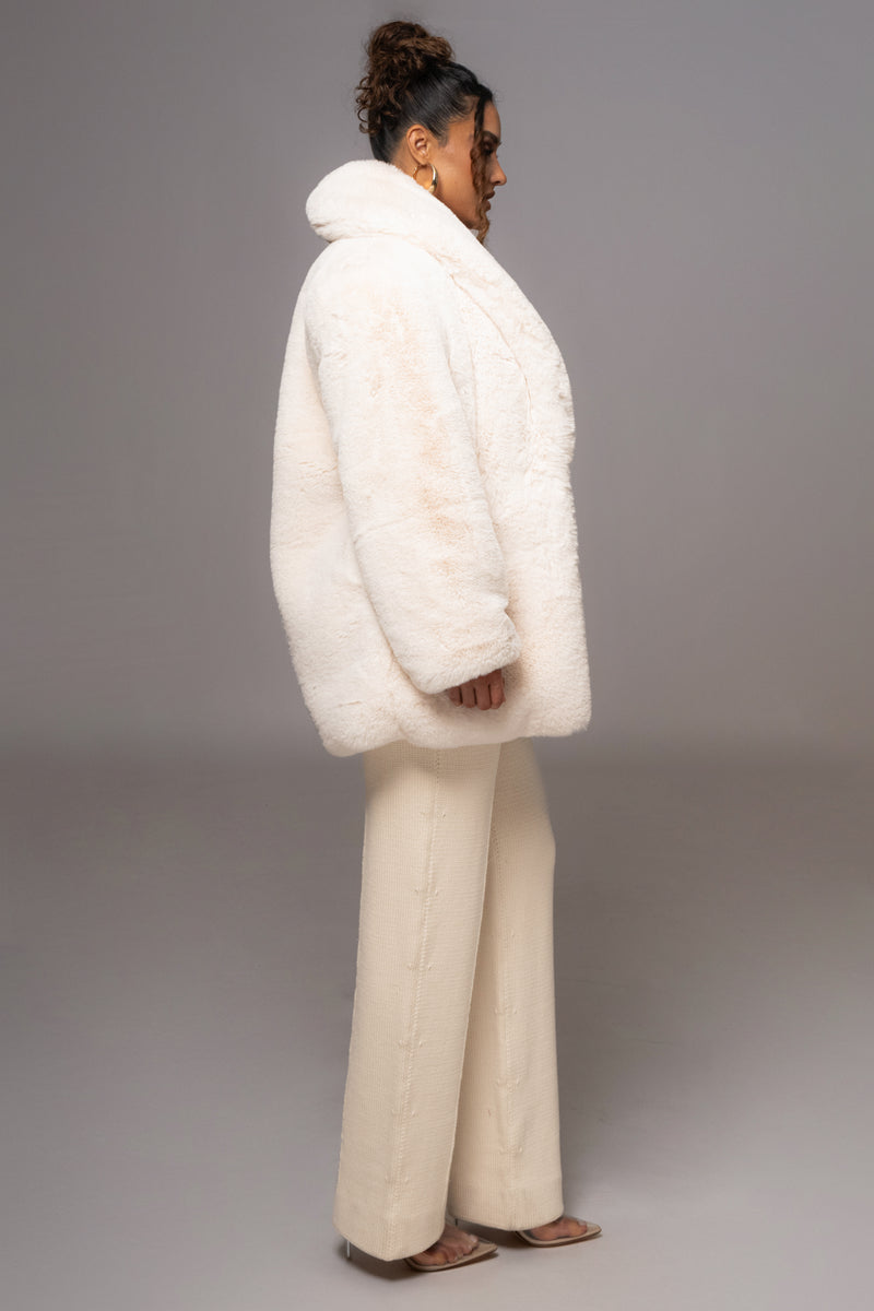 Ivory Refined Faux Fur Oversized Coat - JLUXLABEL