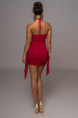 Red Tabitha Halter Mini Dress - JLUXLABEL