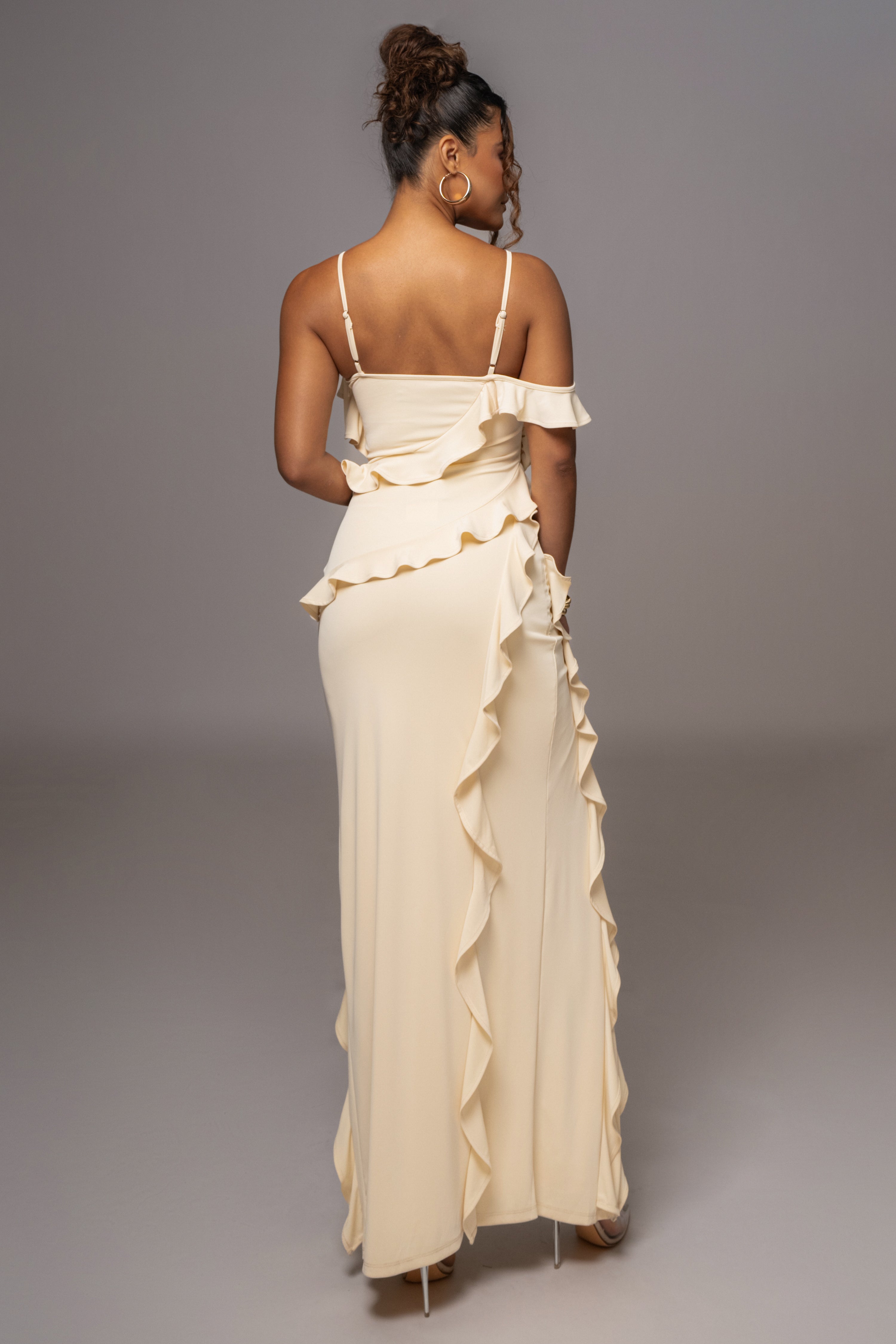 Cream Brenna Ruffle Maxi Dress - JLUXLABEL