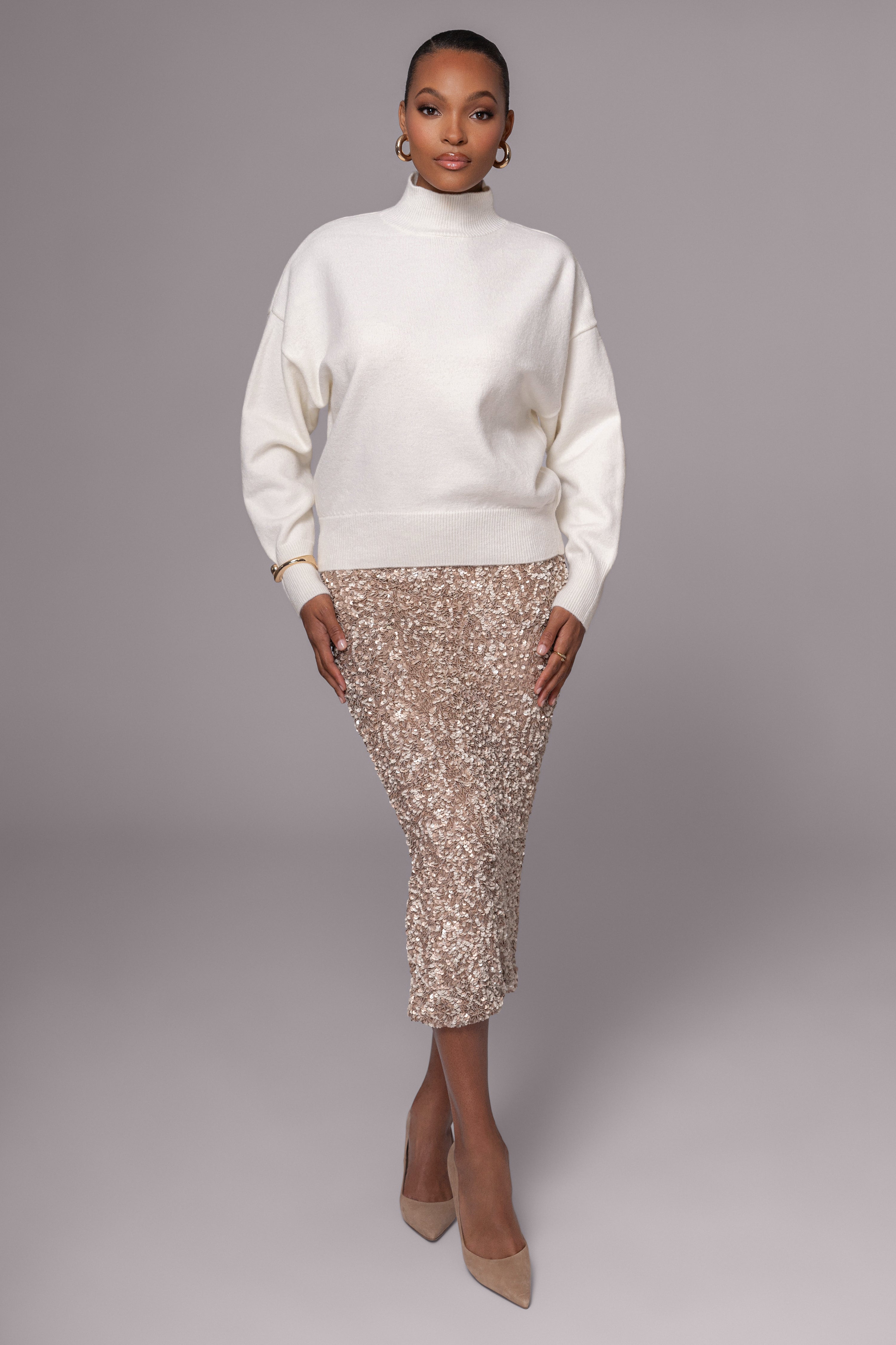 Ivory Turtleneck Sweater Top - JLUXLABEL