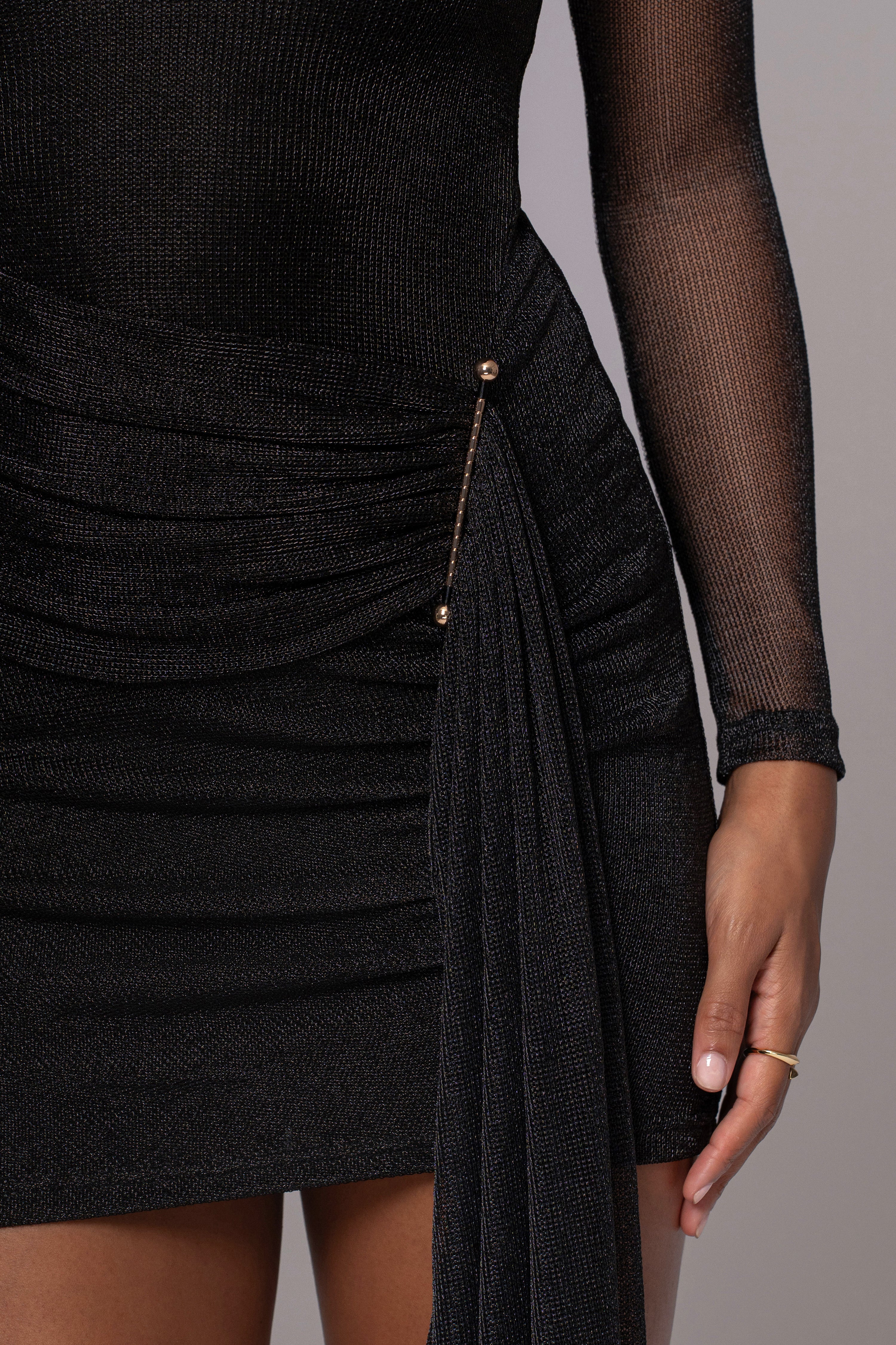 Black Georgia Drape Dress - JLUXLABEL