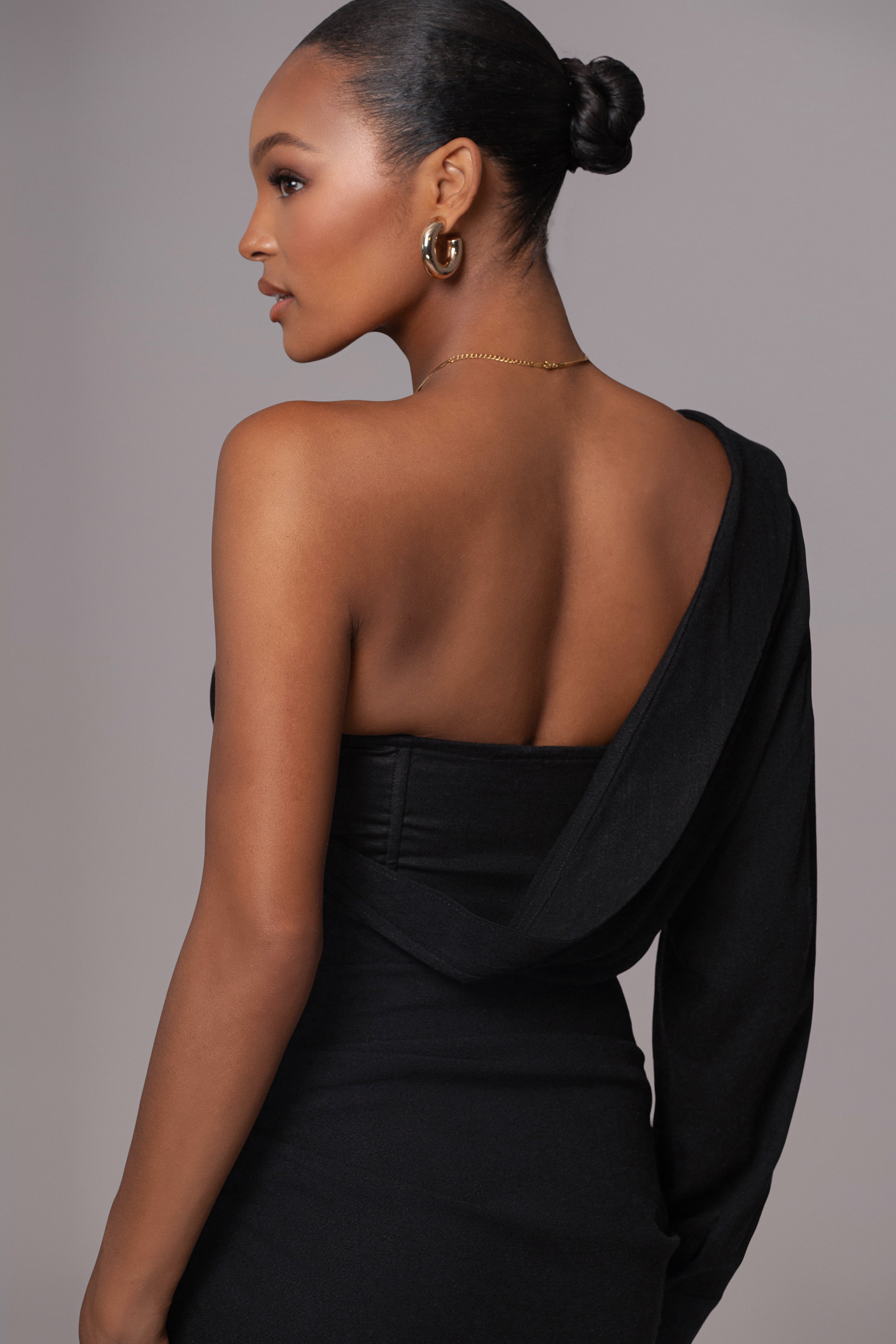 Black Evita Linen Draped Dress - JLUXLABEL