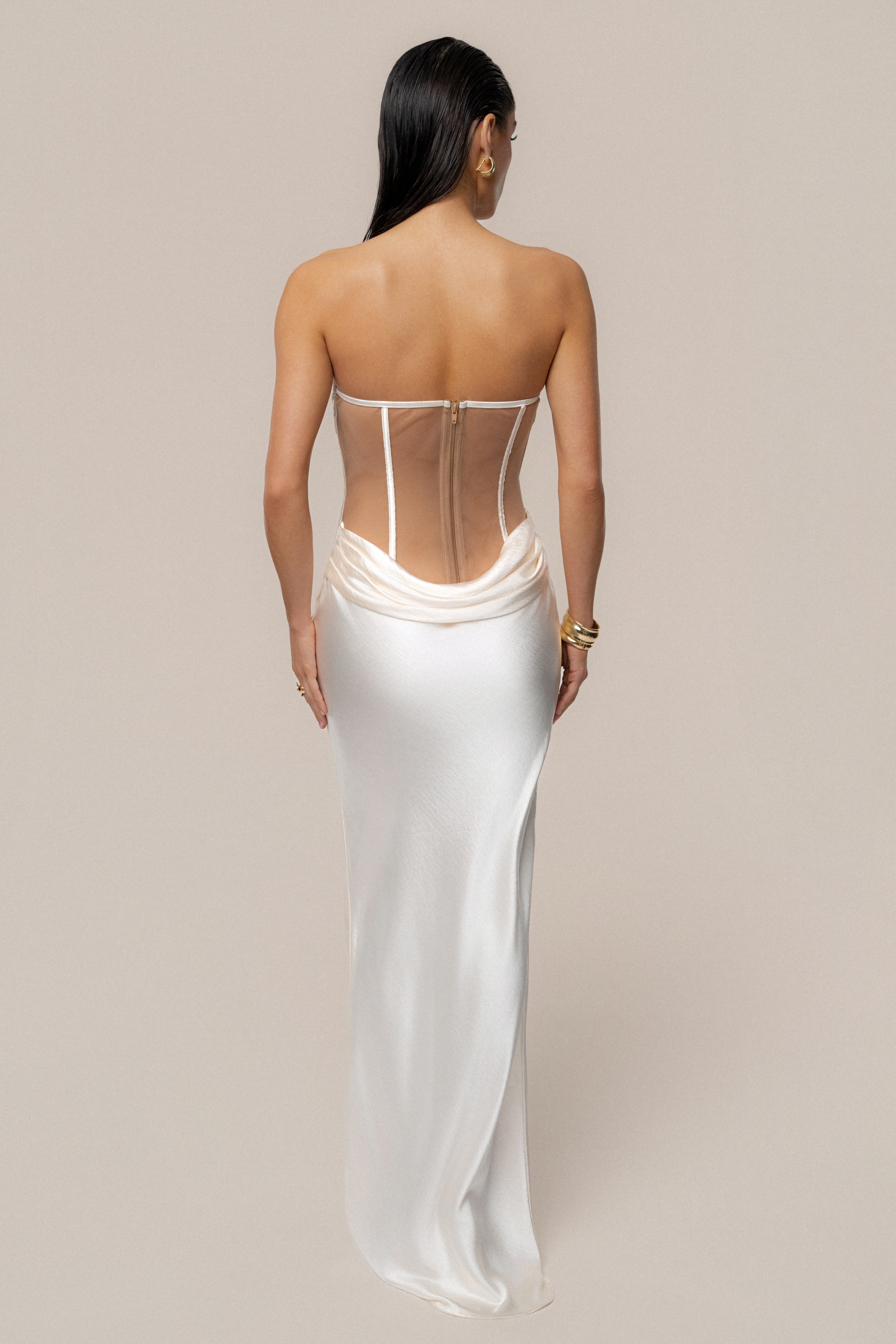 Ivory Regal Rising Satin Maxi Dress