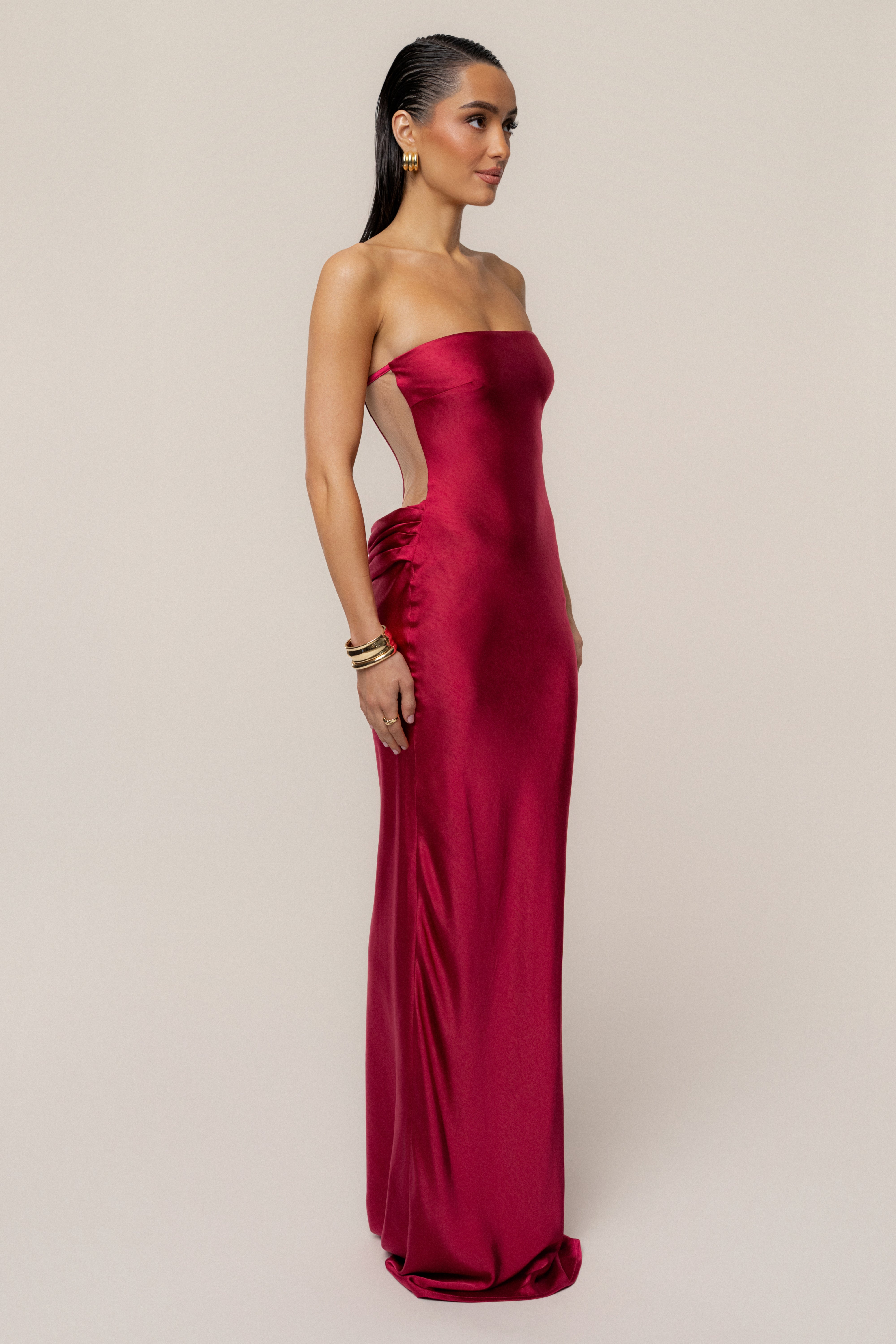 PRE-ORDER Red Regal Rising Satin Maxi Dress