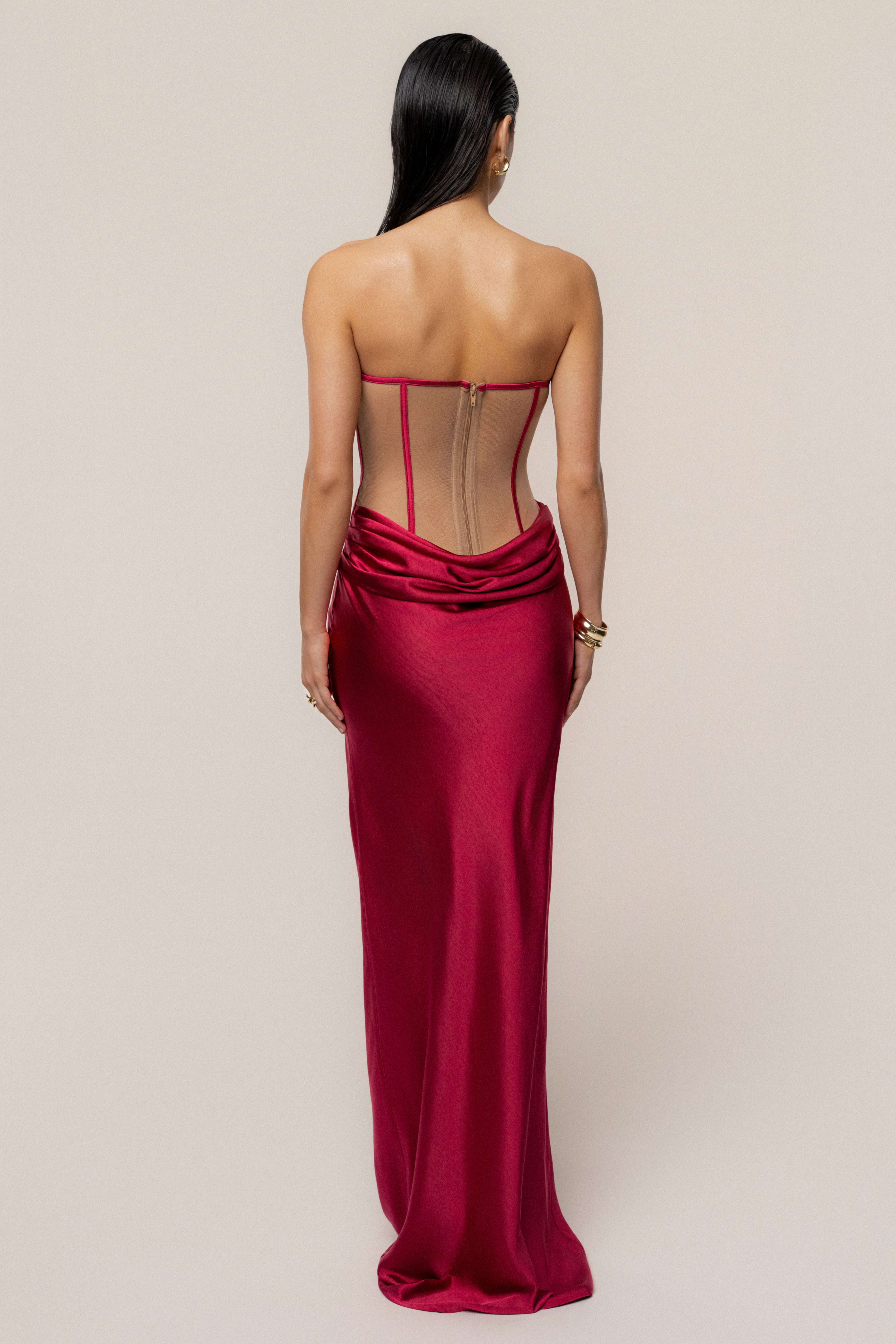 PRE-ORDER Red Regal Rising Satin Maxi Dress - JLUXLABEL