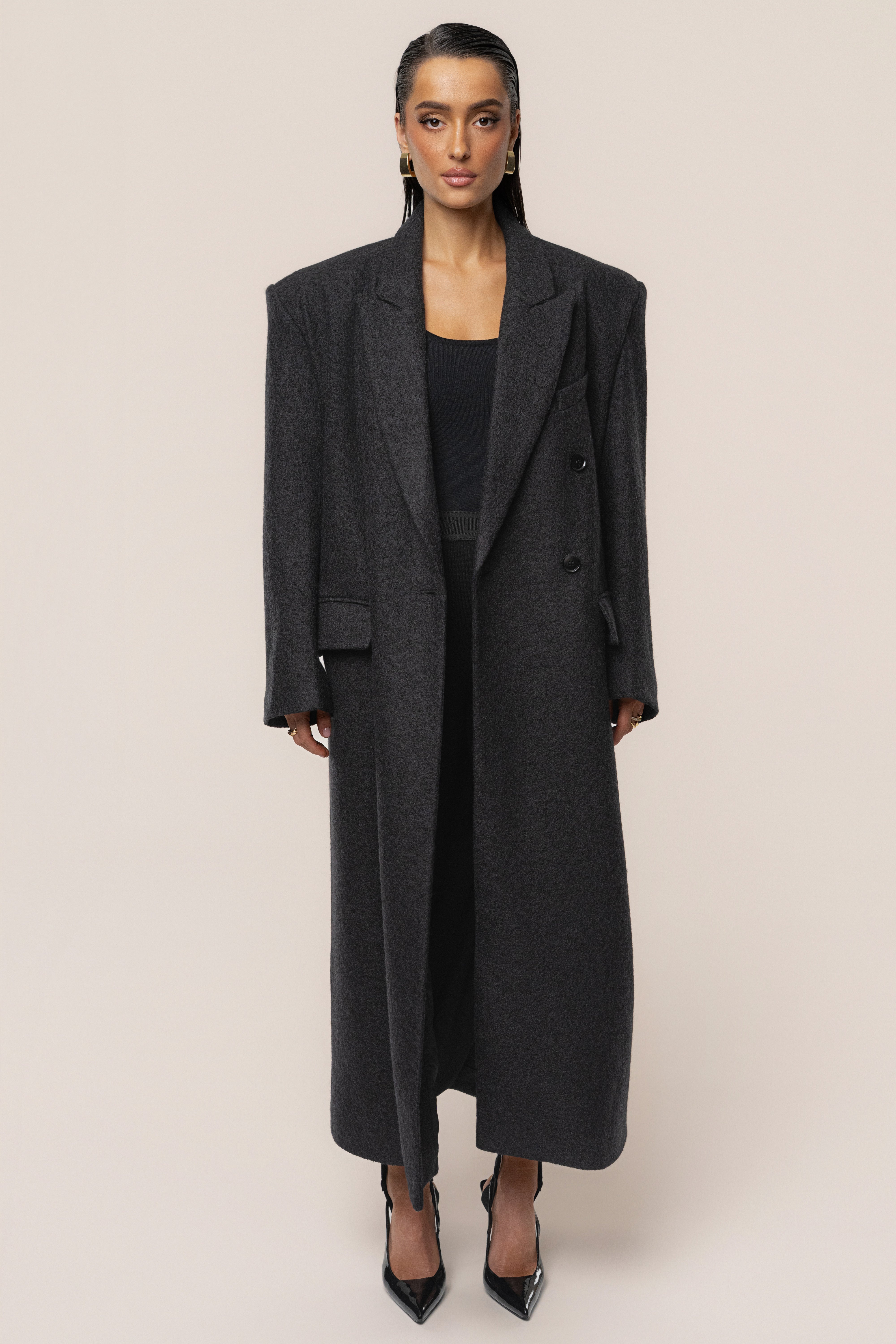 Black Oversize Double Breasted Coat