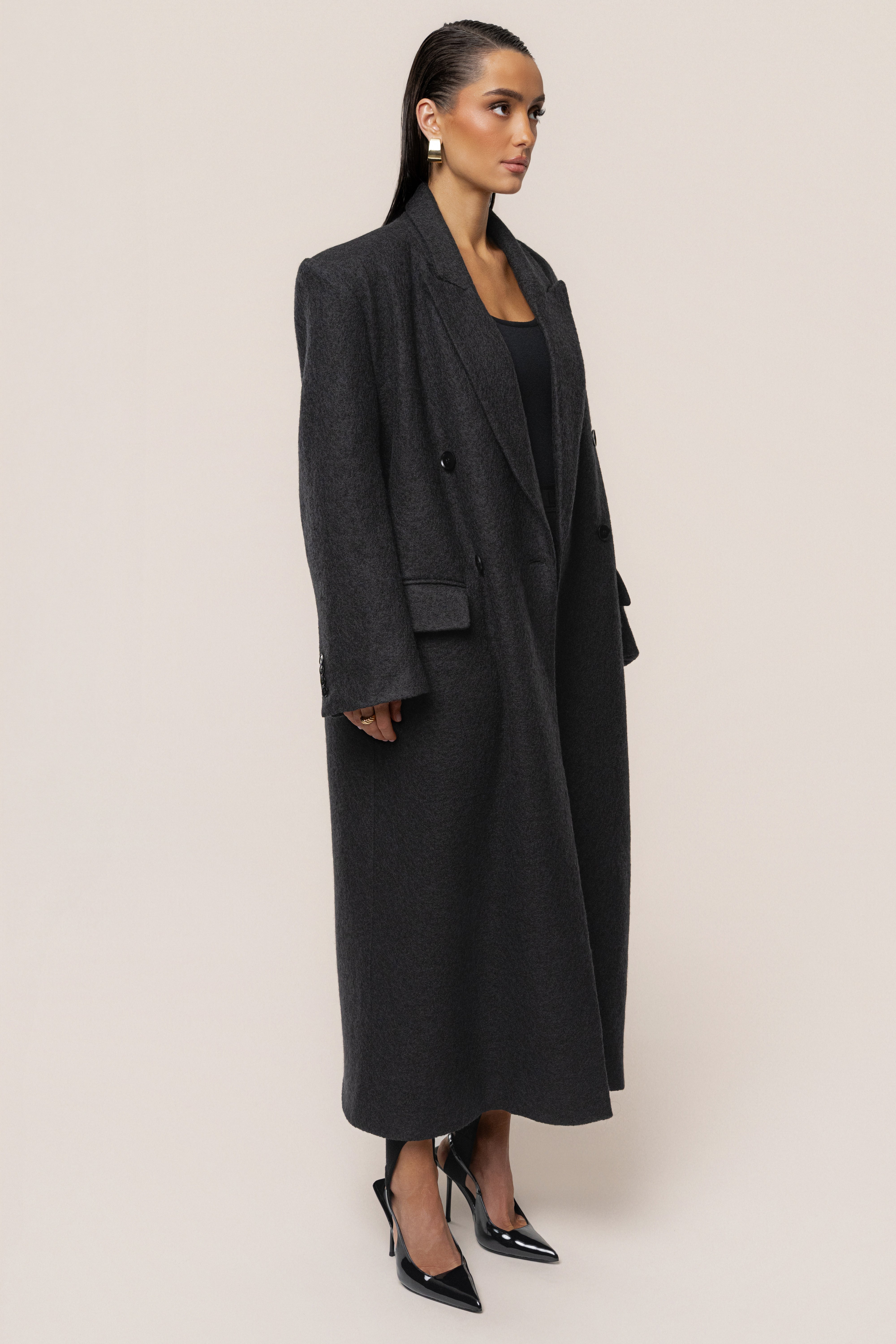 Black Oversize Double Breasted Coat