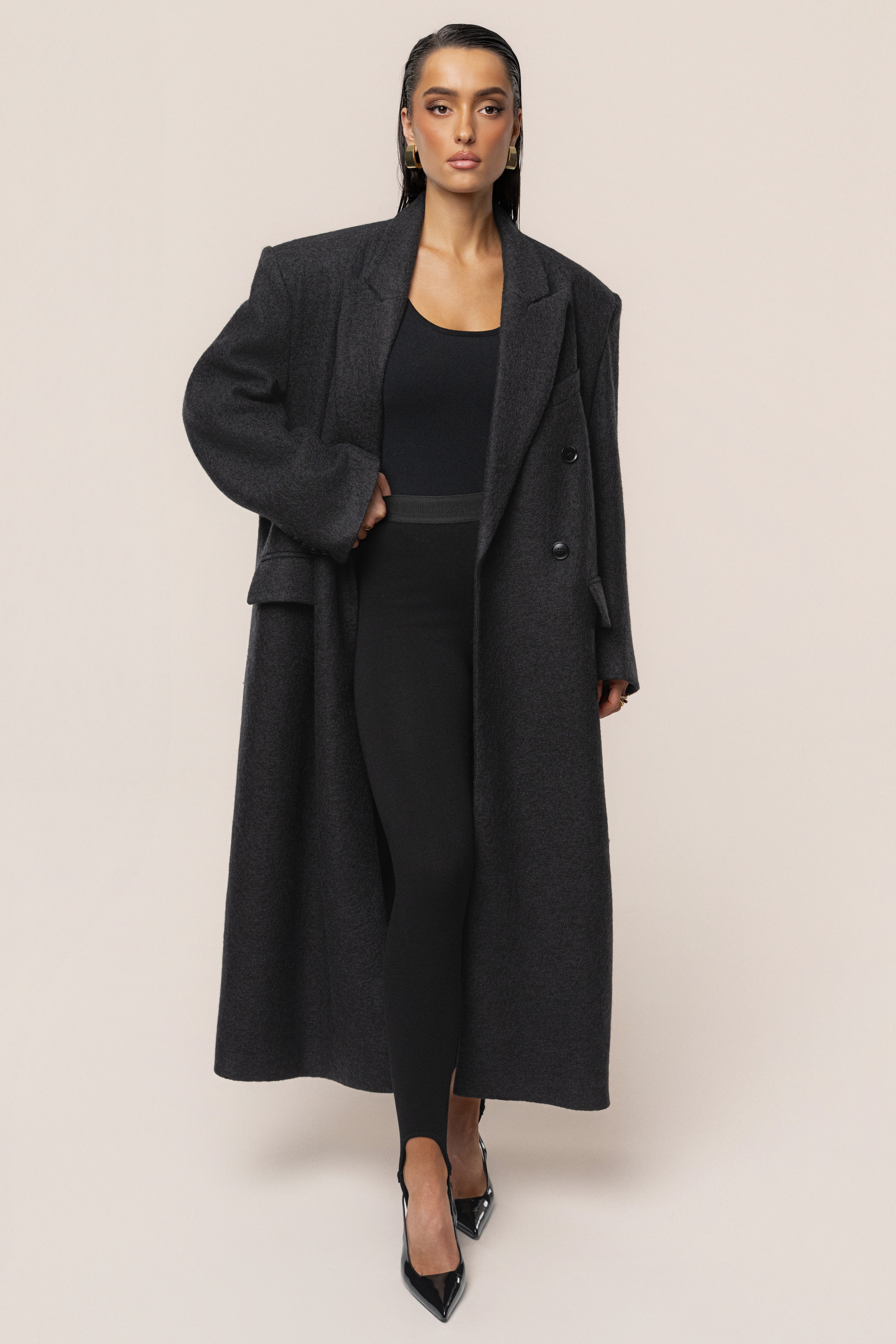 Black Oversize Double Breasted Coat