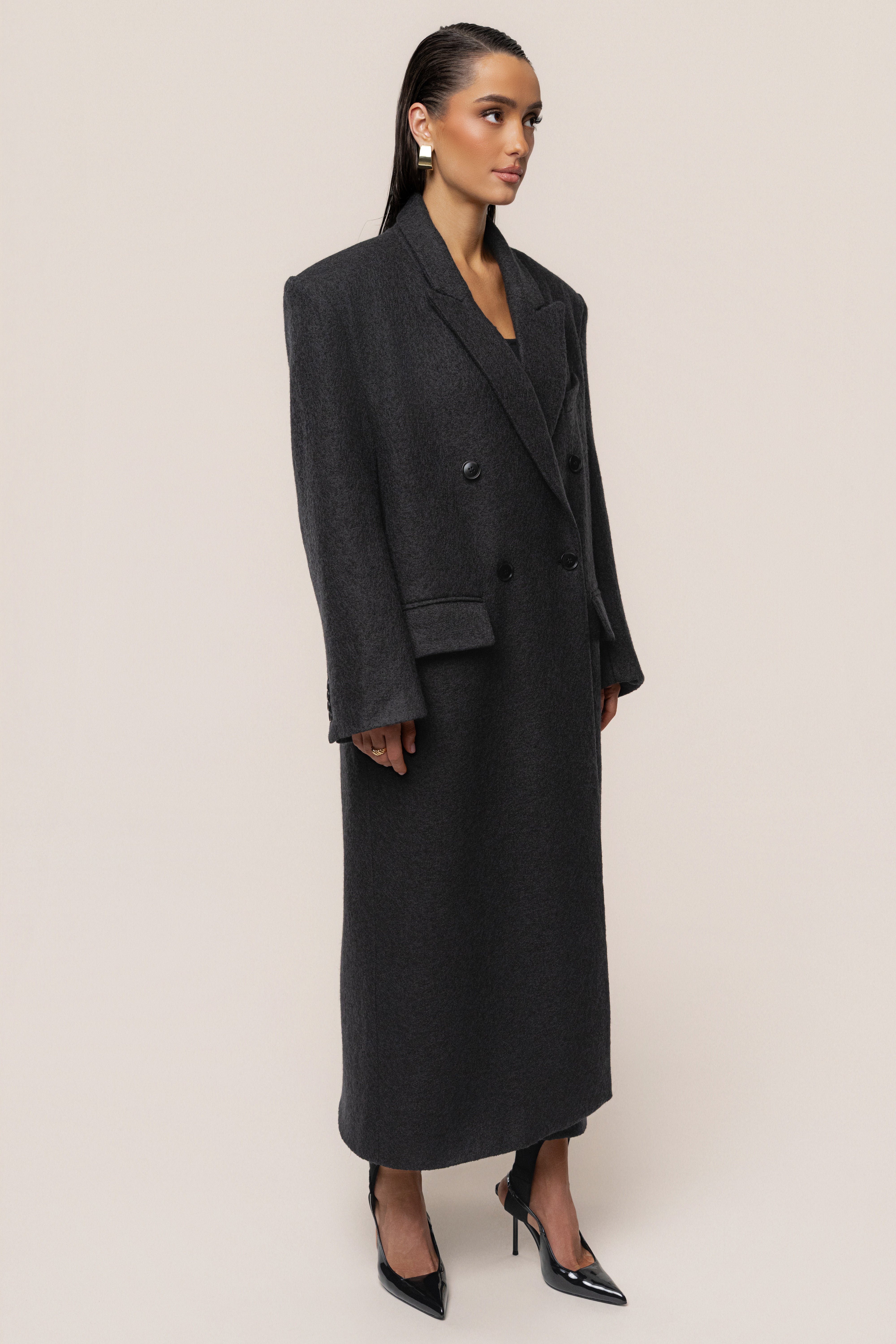Black Oversize Double Breasted Coat