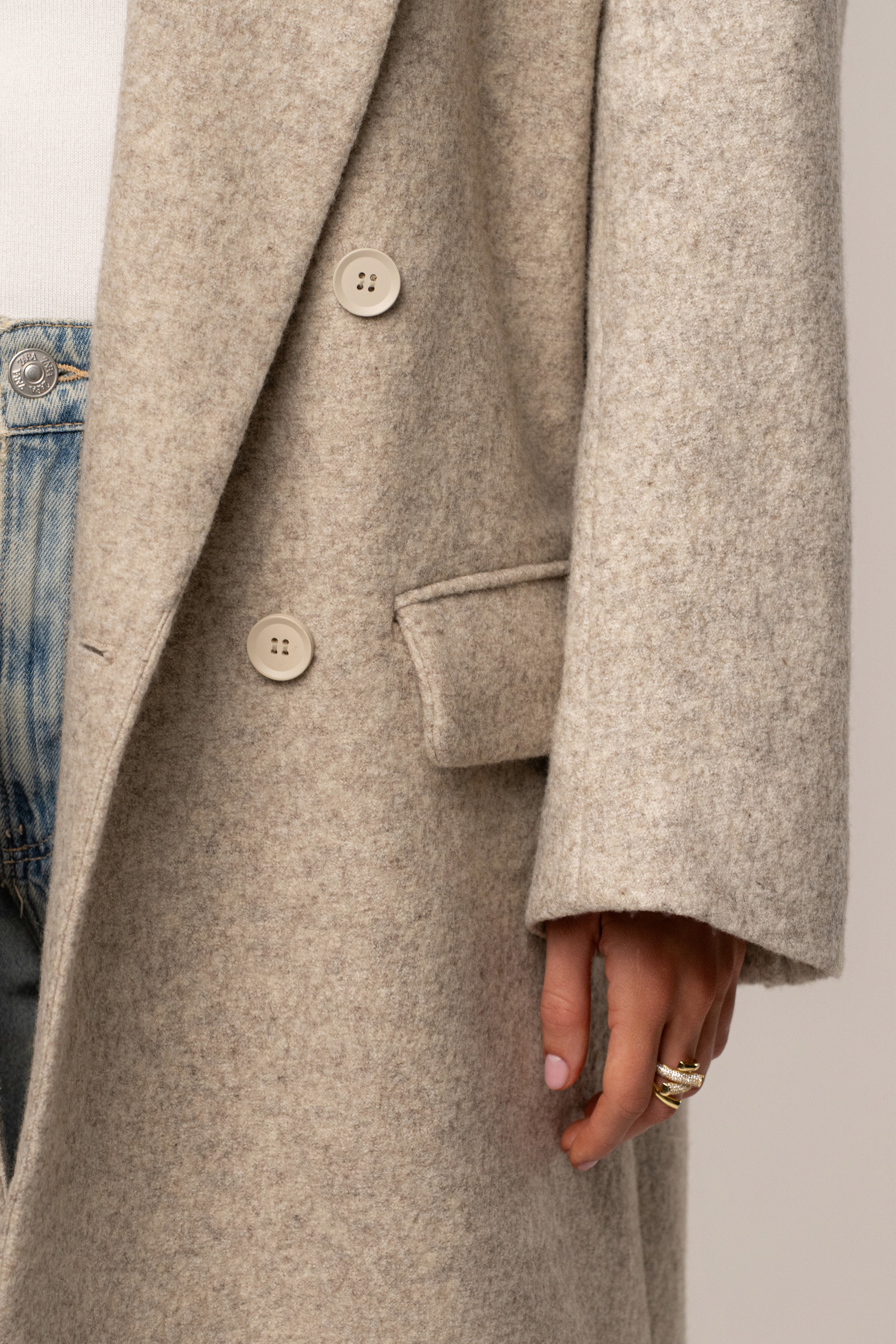 Beige Oversize Double Breasted Coat