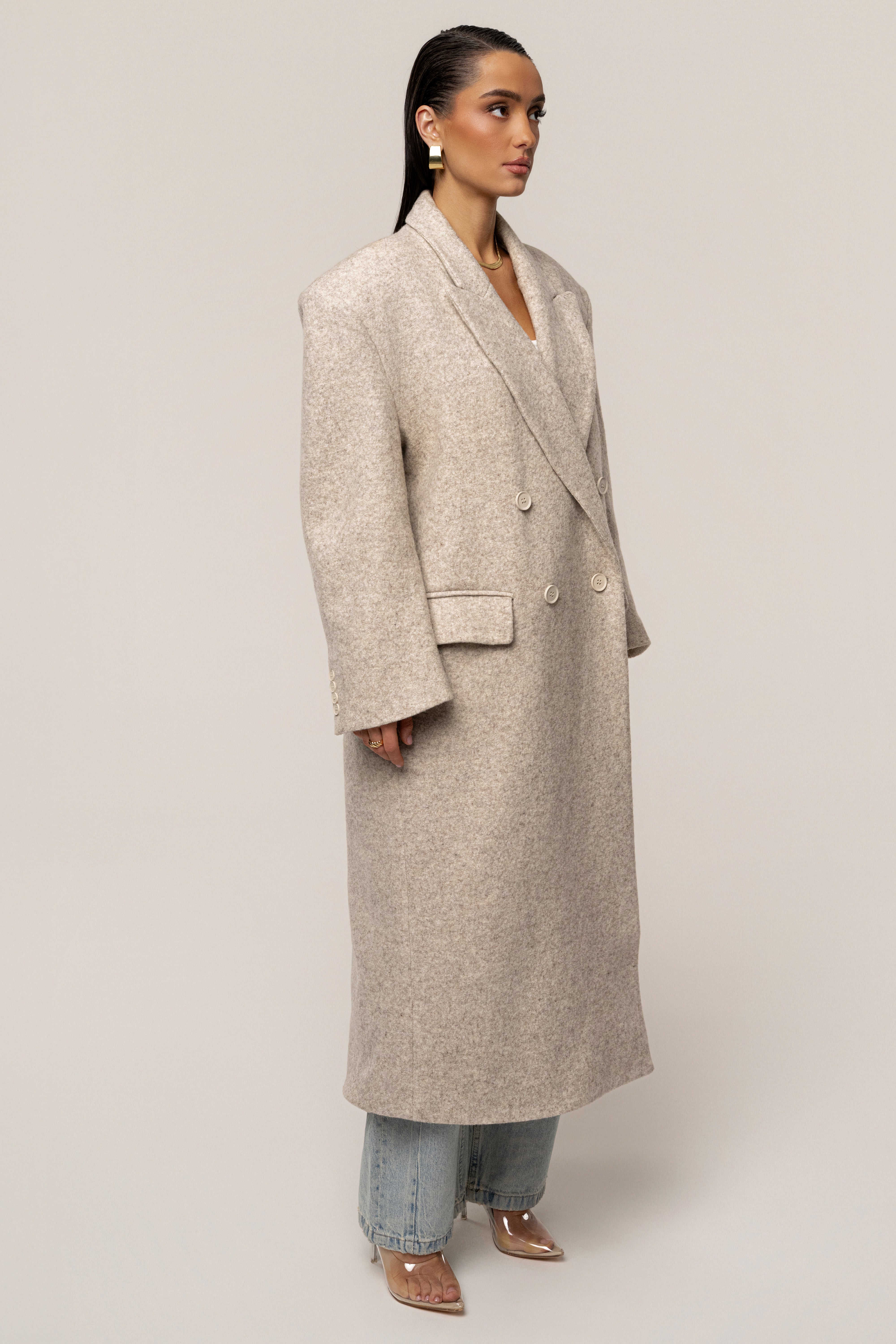 Beige Oversize Double Breasted Coat