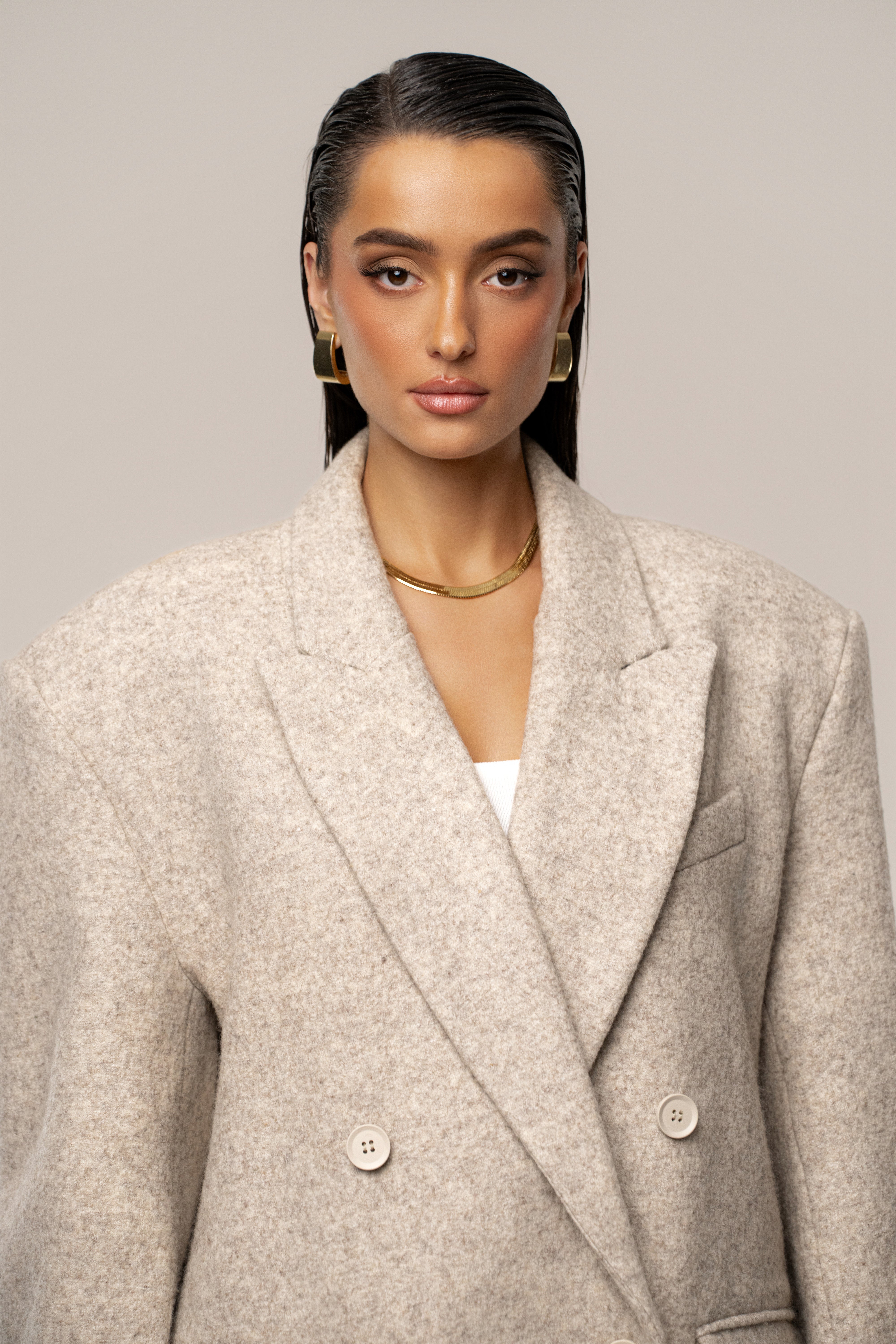 Beige Oversize Double Breasted Coat
