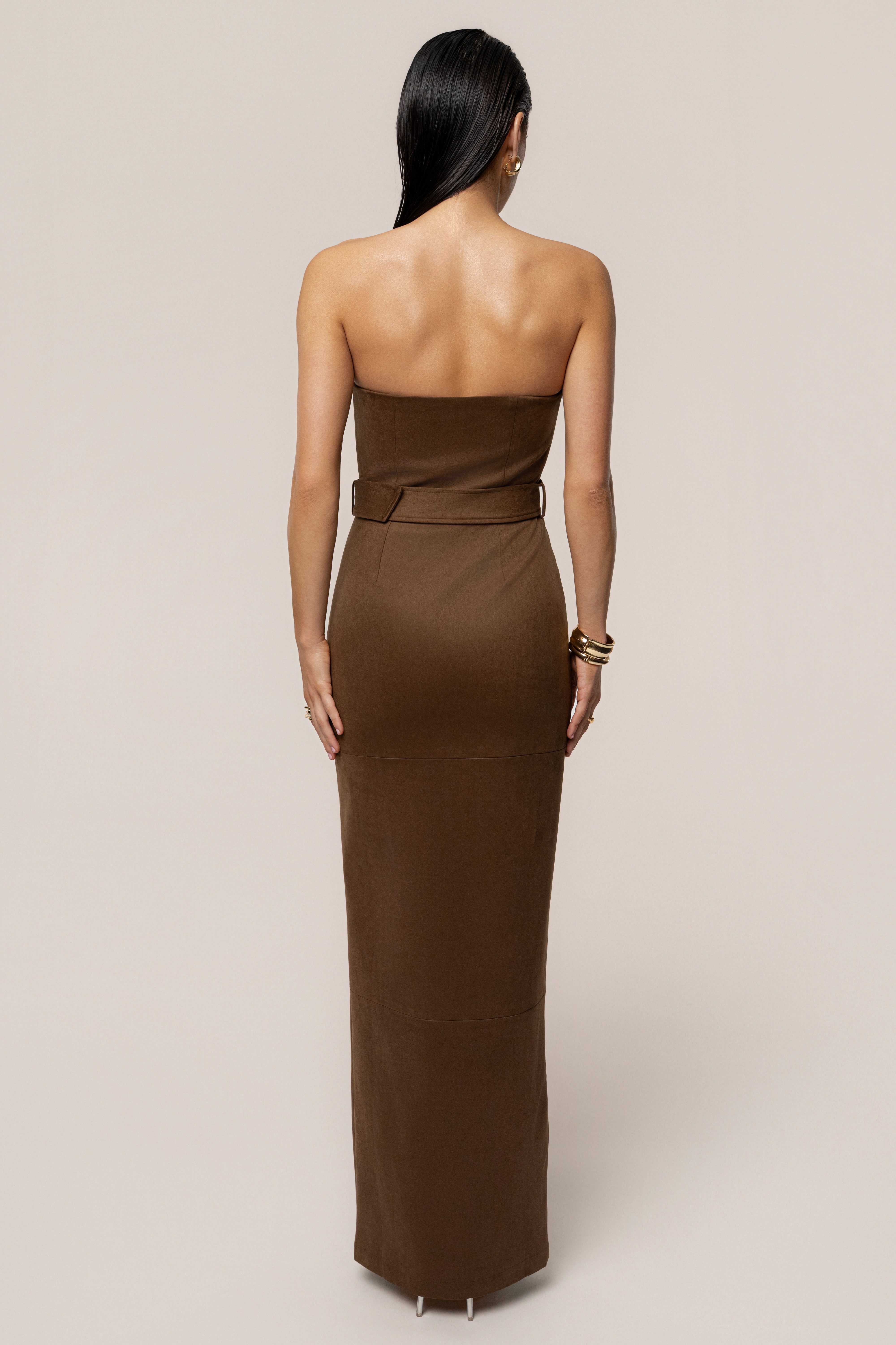 Chocolate Xena Suede Maxi Dress