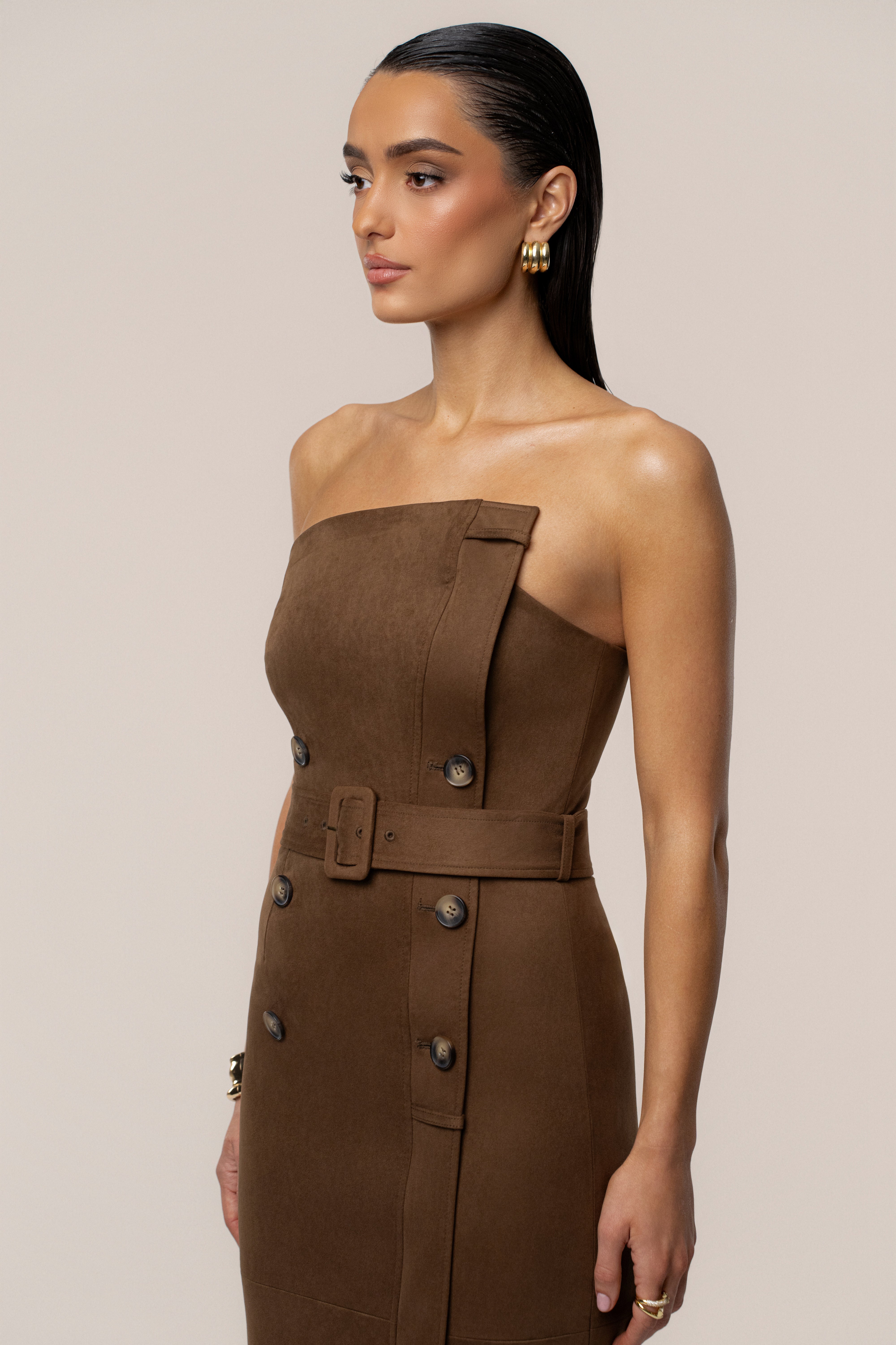 Chocolate Xena Suede Maxi Dress