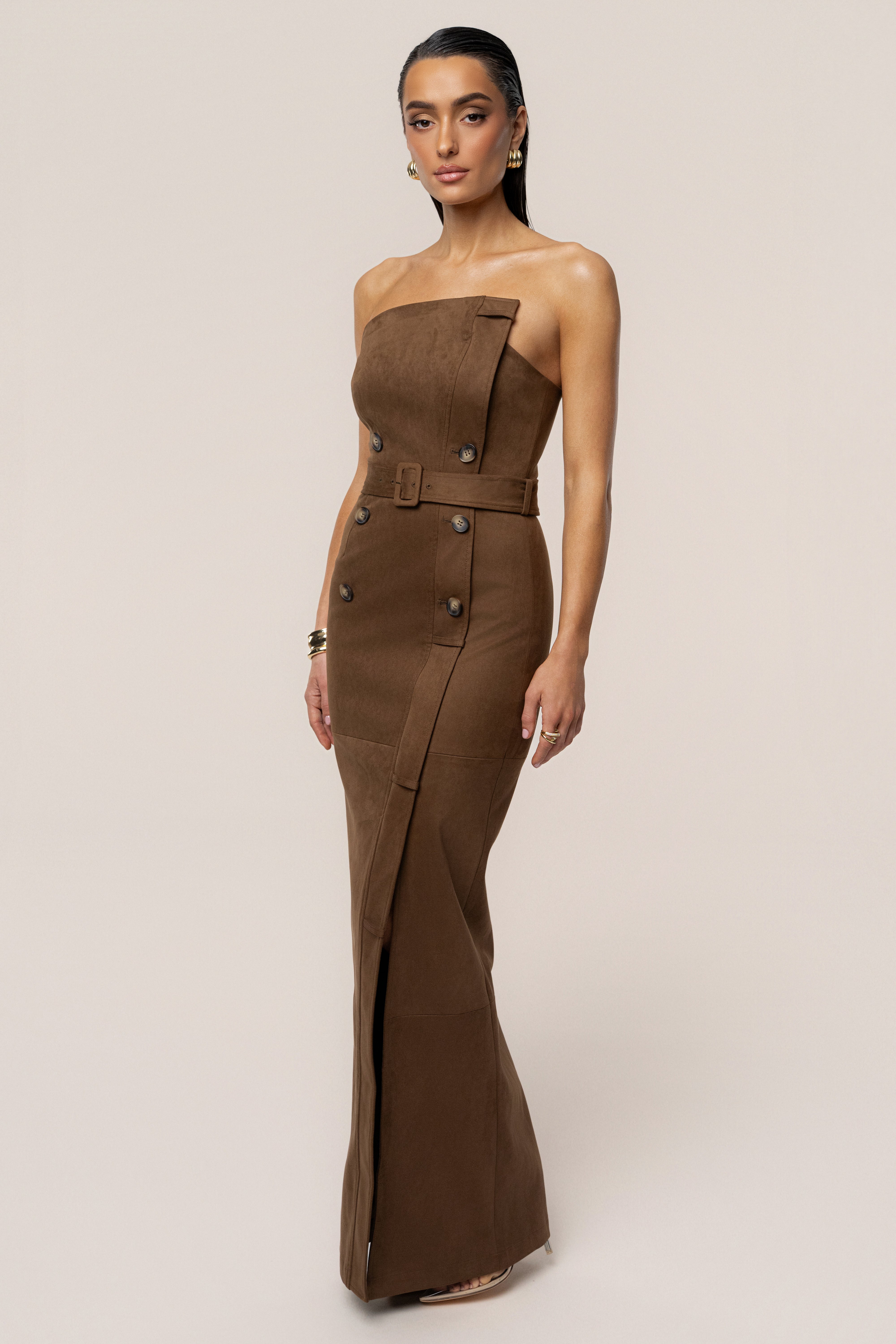Chocolate Xena Suede Maxi Dress