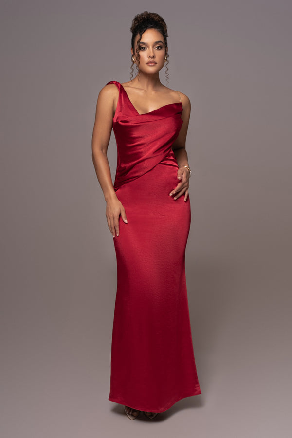 Red Satin Belle Maxi Dress - JLUXLABEL
