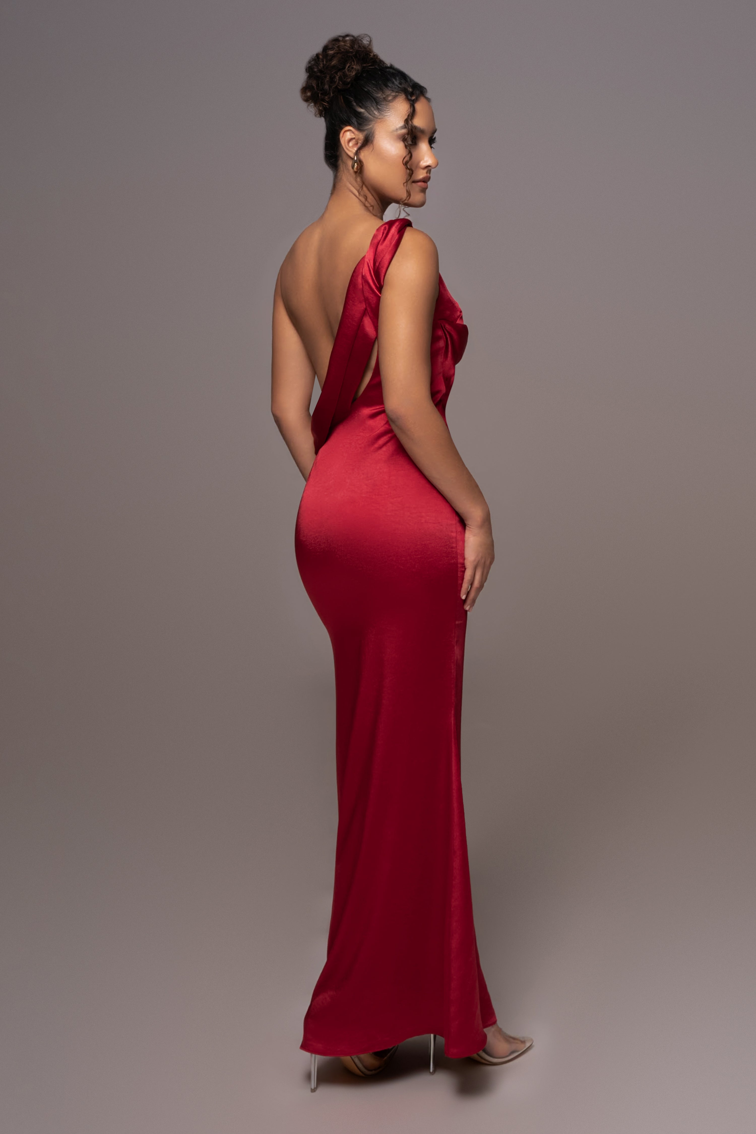 Red Satin Belle Maxi Dress - JLUXLABEL