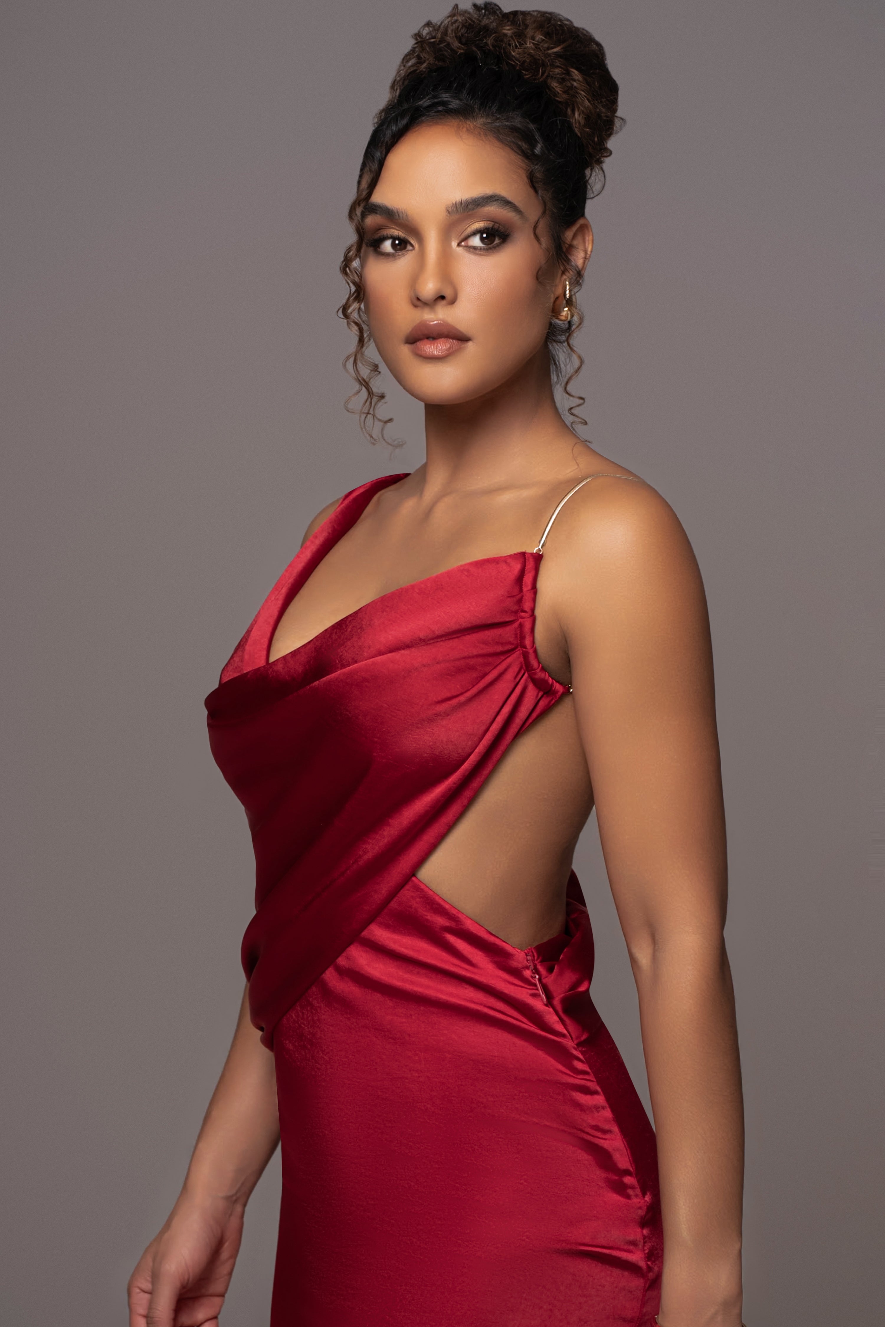 Red Satin Belle Maxi Dress - JLUXLABEL