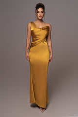 Yellow Satin Belle Maxi Dress - JLUXLABEL