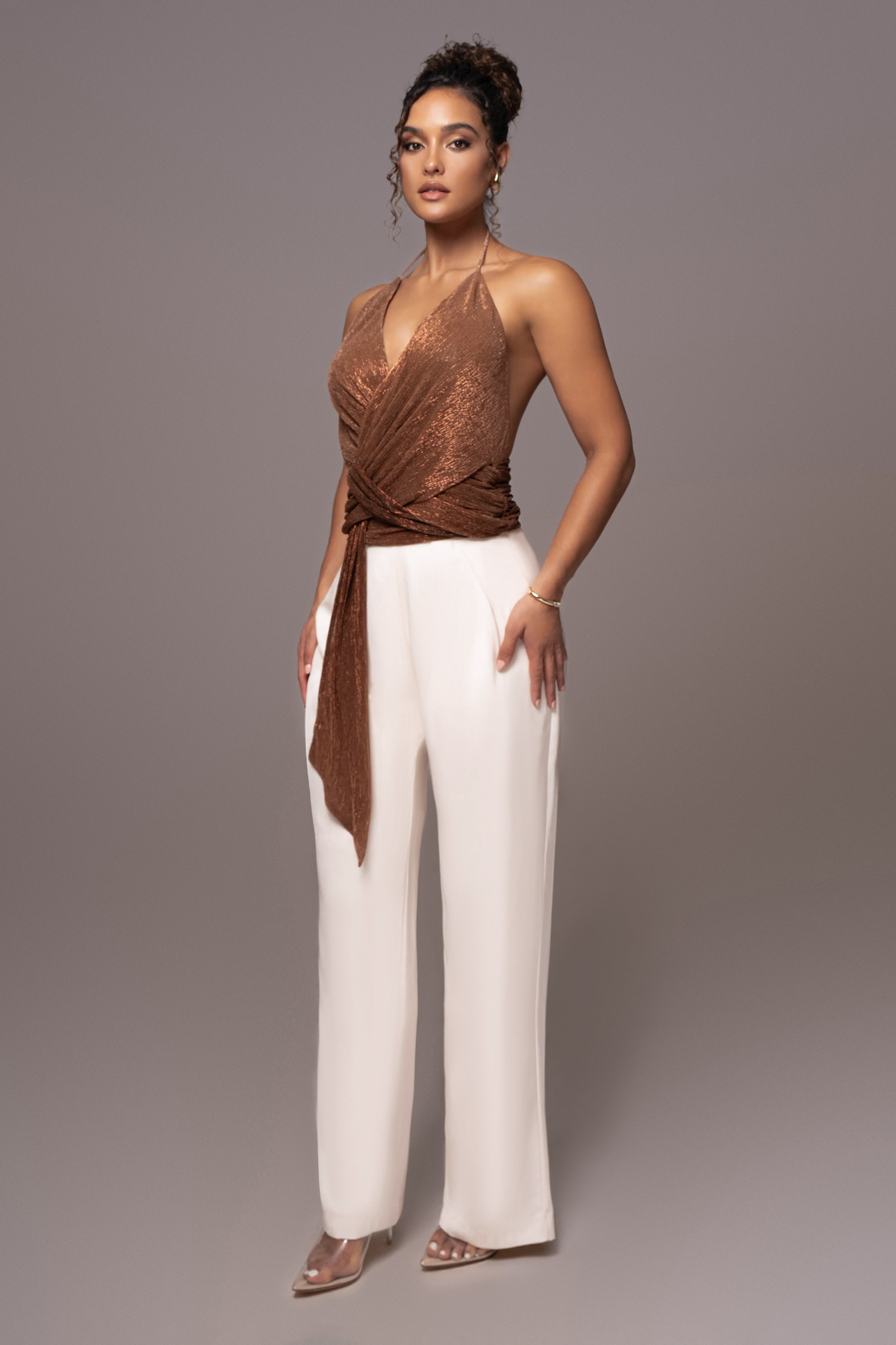 Gold Bliss Halter Drape Top - JLUXLABEL