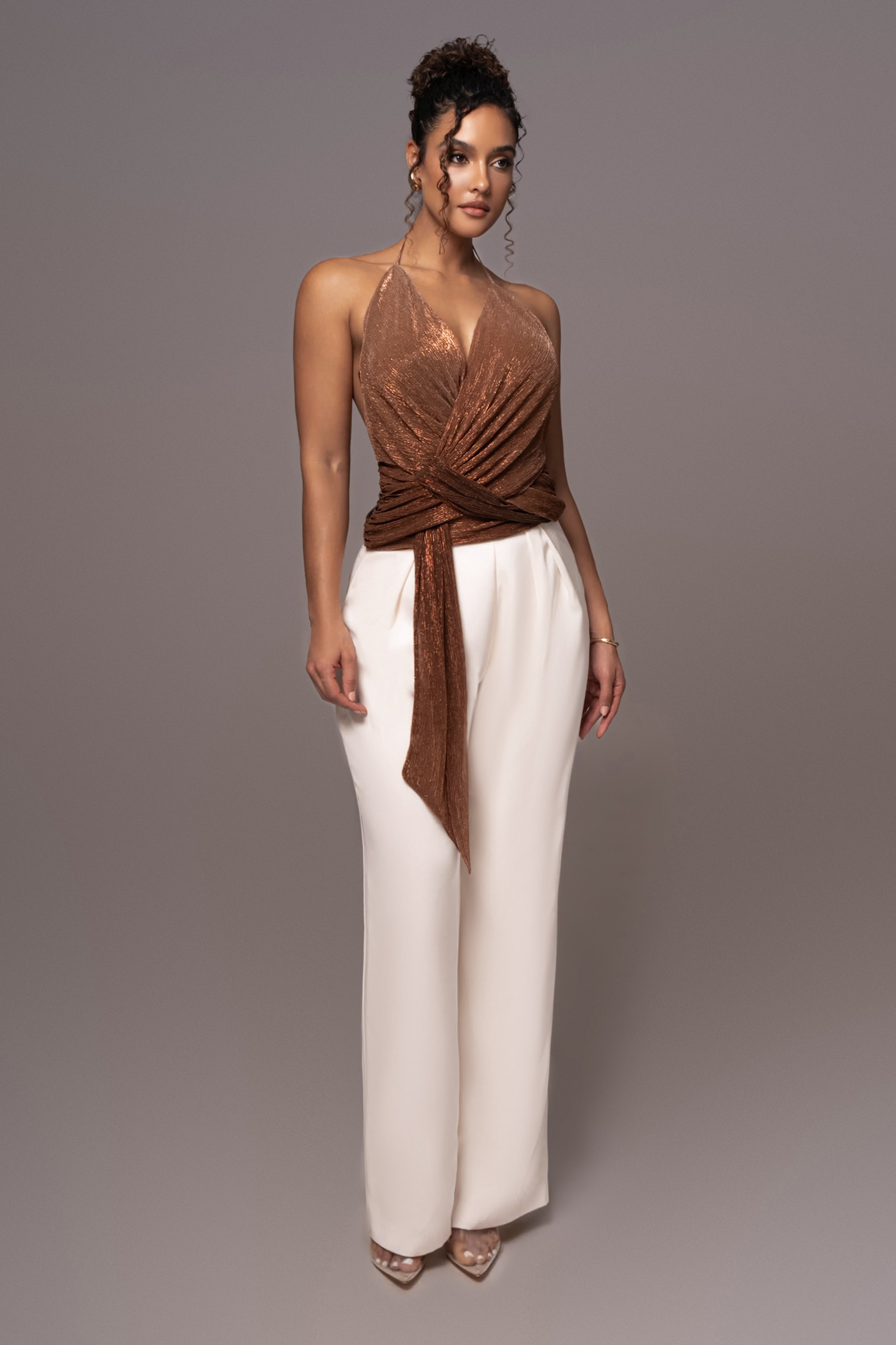 Gold Bliss Halter Drape Top - JLUXLABEL