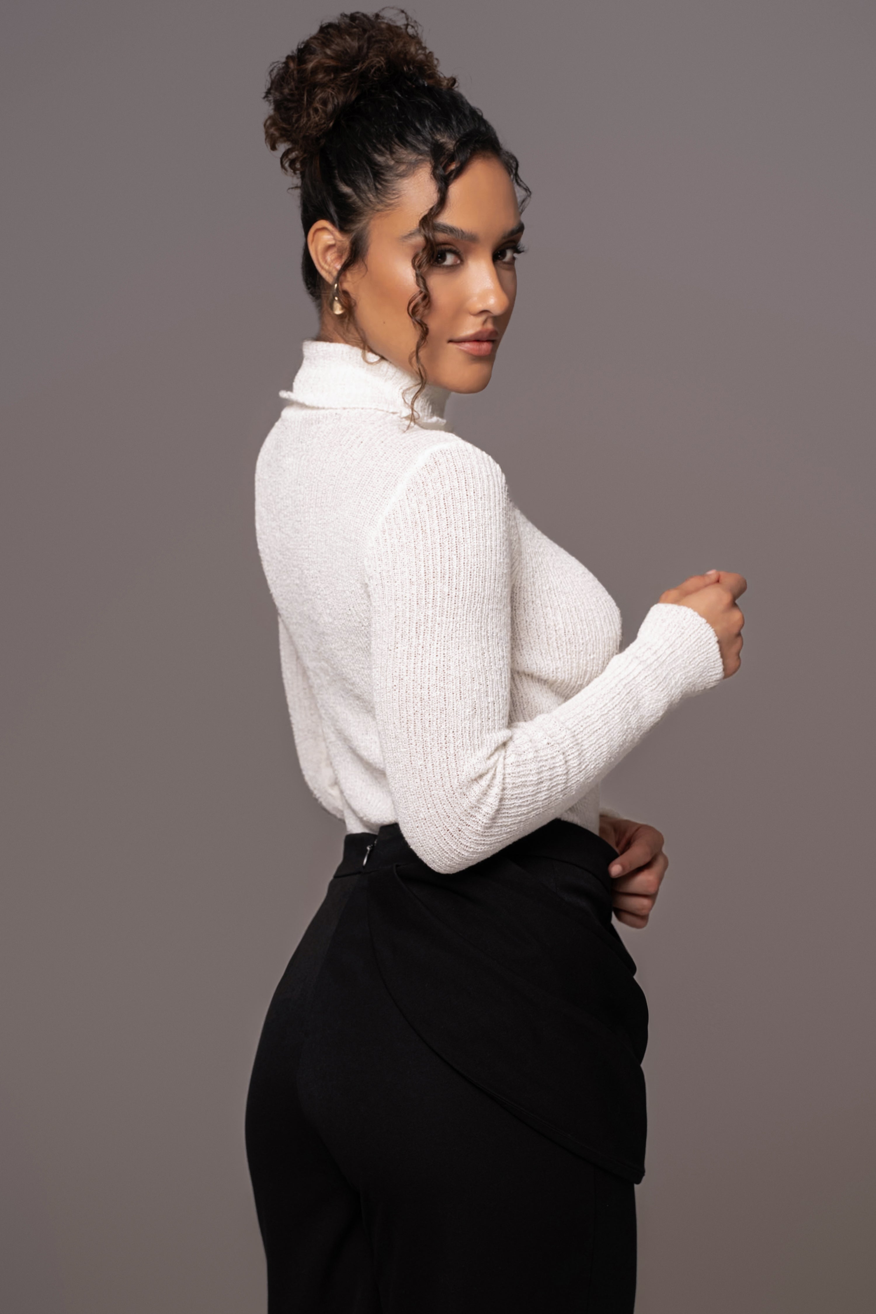 White Carli Turtle Neck Top - JLUXLABEL