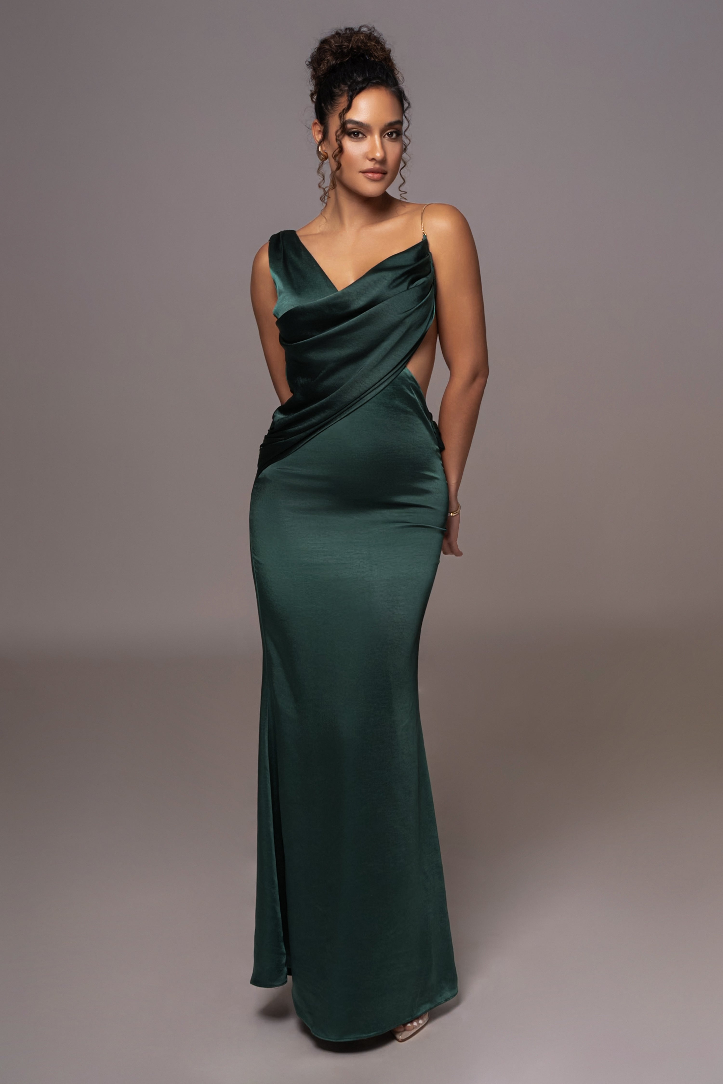 Green Satin Belle Maxi Dress - JLUXLABEL
