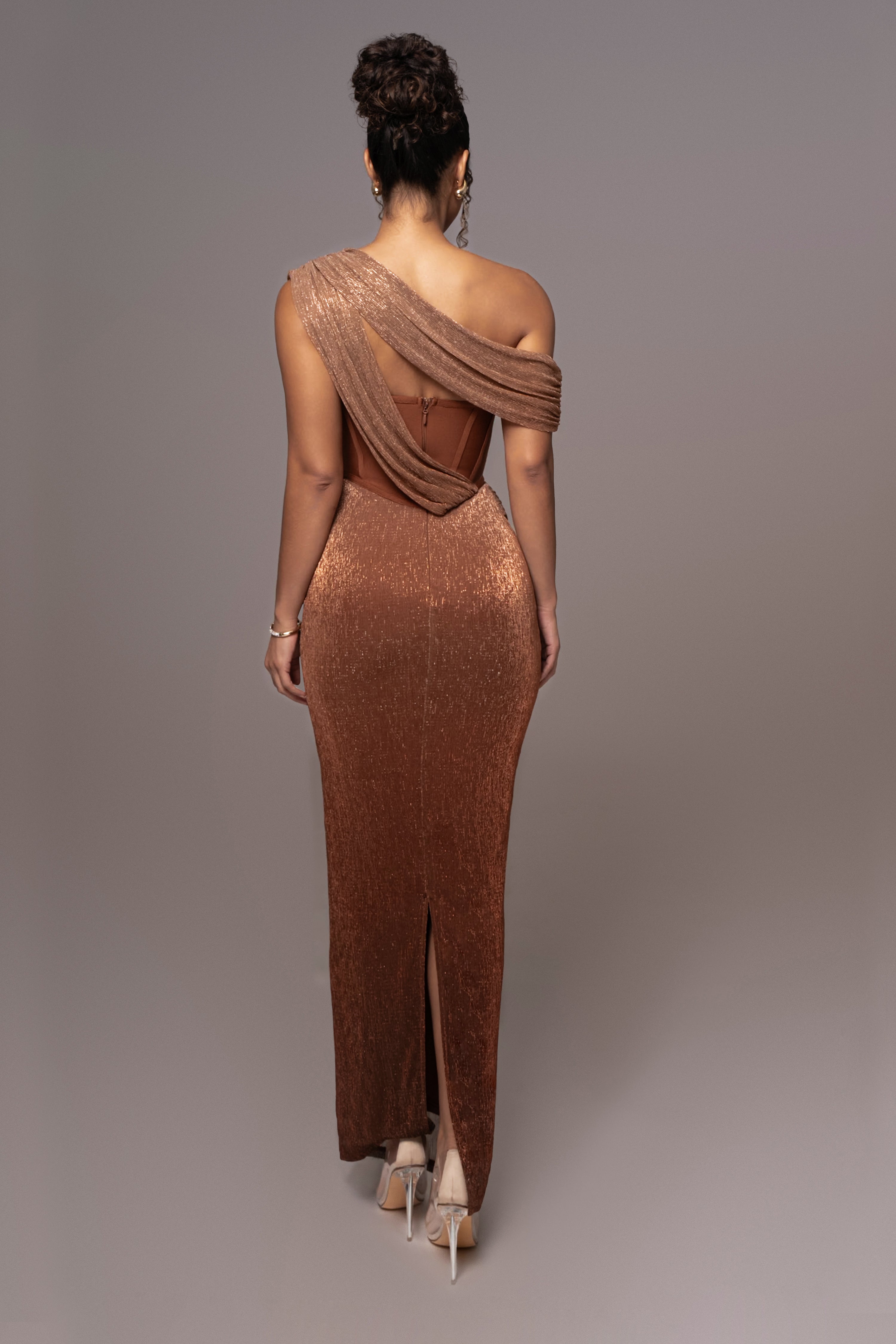 Gold Celestina Draped Maxi Dress - JLUXLABEL