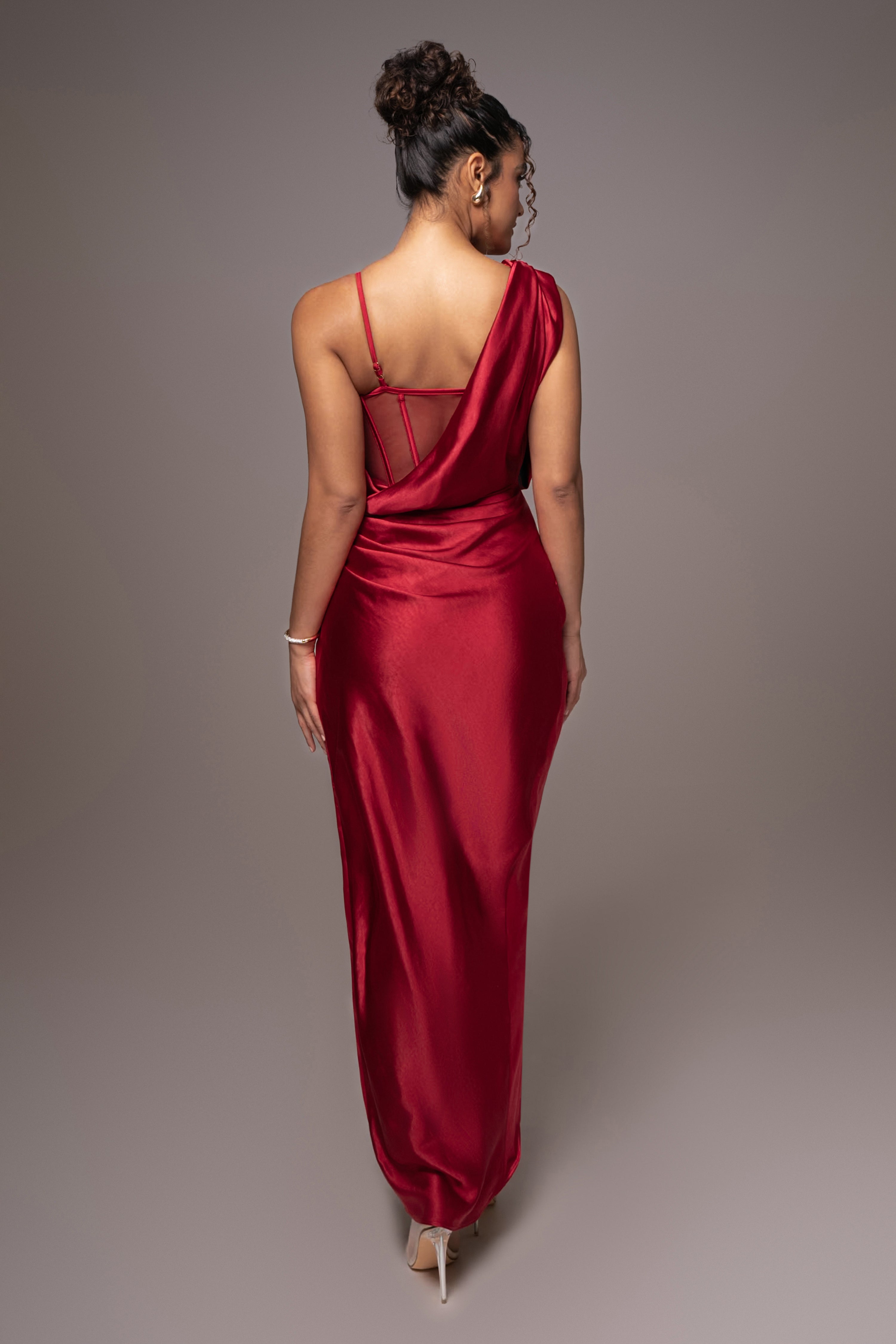 Red Anastacia Drape Maxi Dress - JLUXLABEL