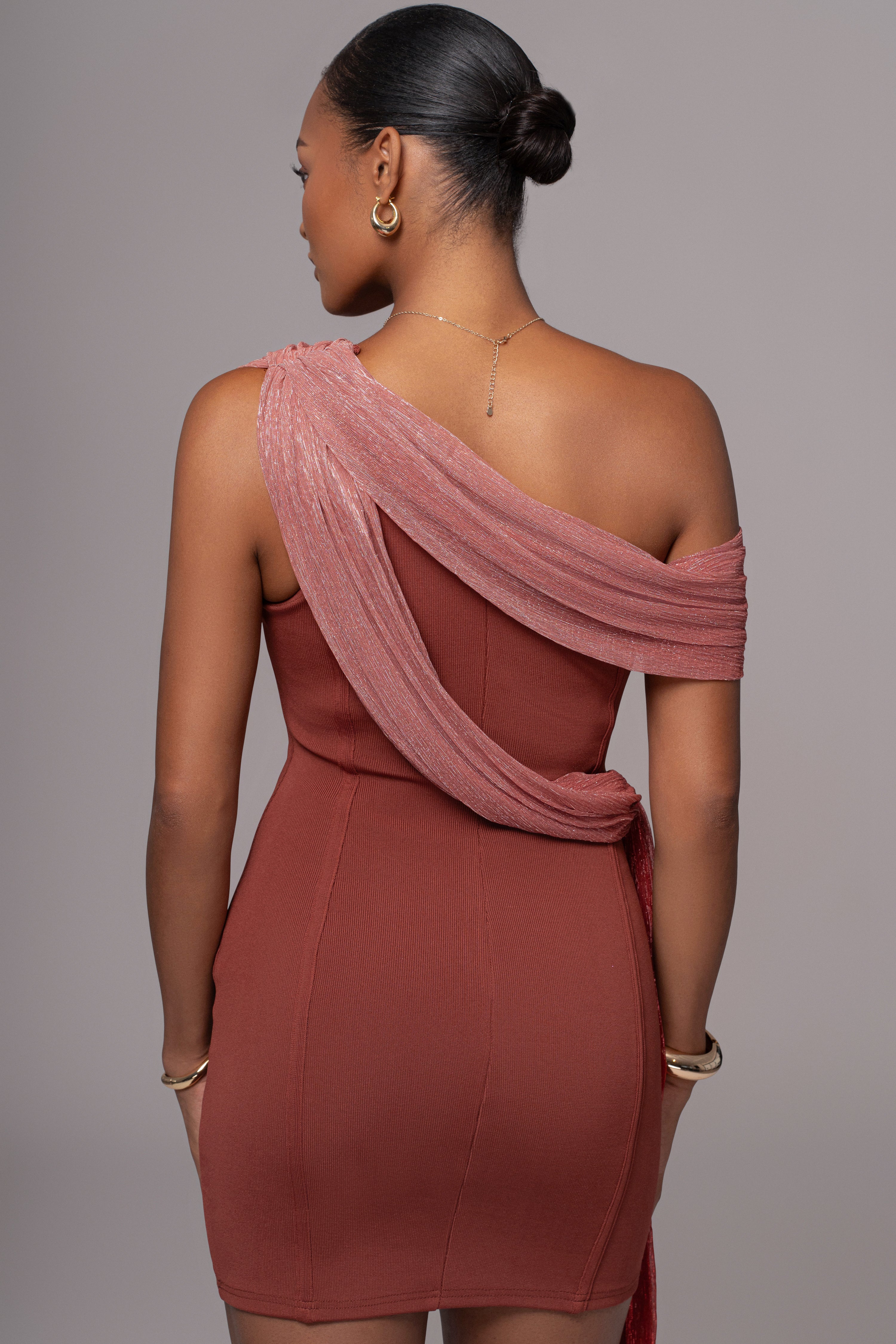 Red Asymmetric Drape Mini Dress - JLUXLABEL