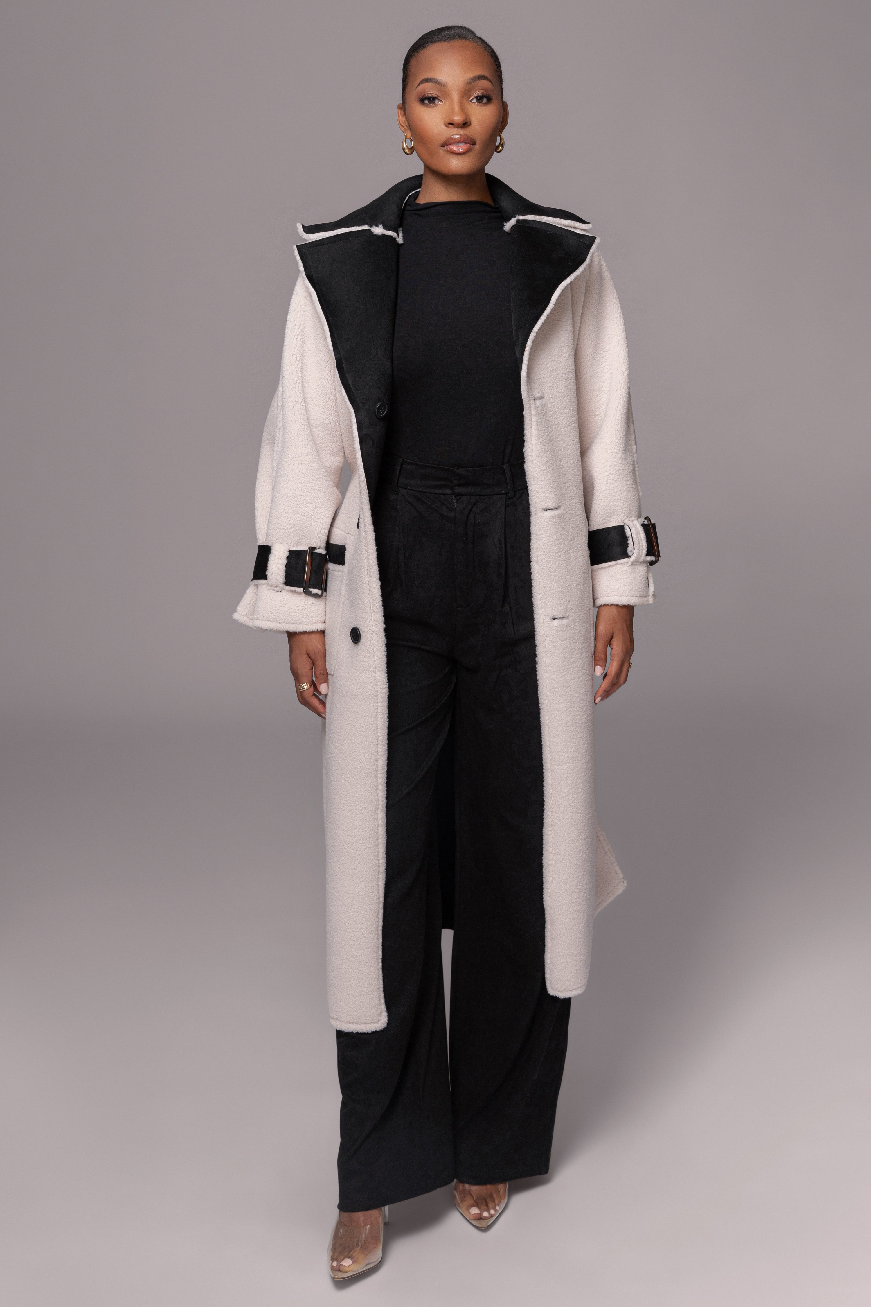 Black Suede And Sherpa Reversible Coat - JLUXLABEL