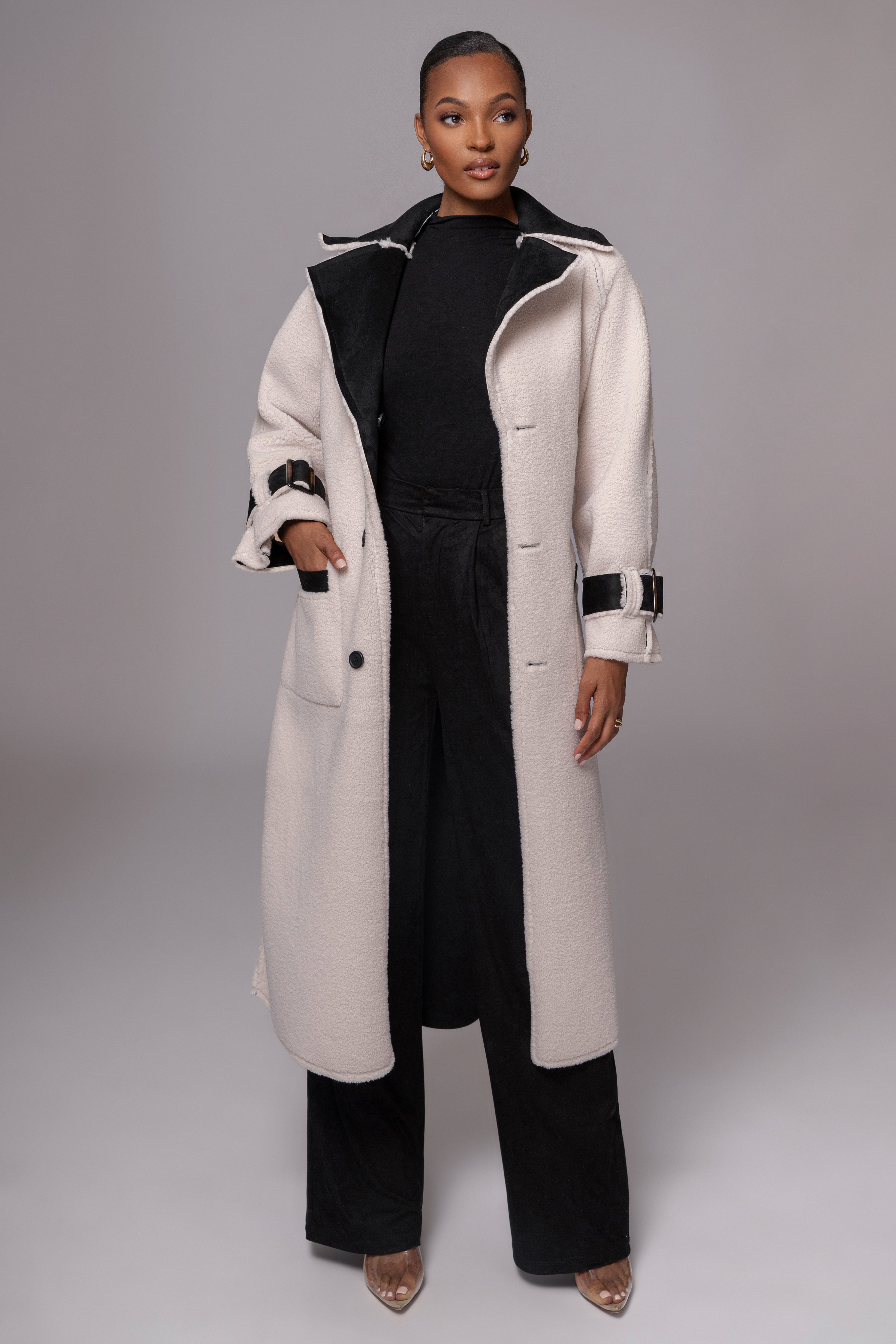 Black Suede And Sherpa Reversible Coat - JLUXLABEL