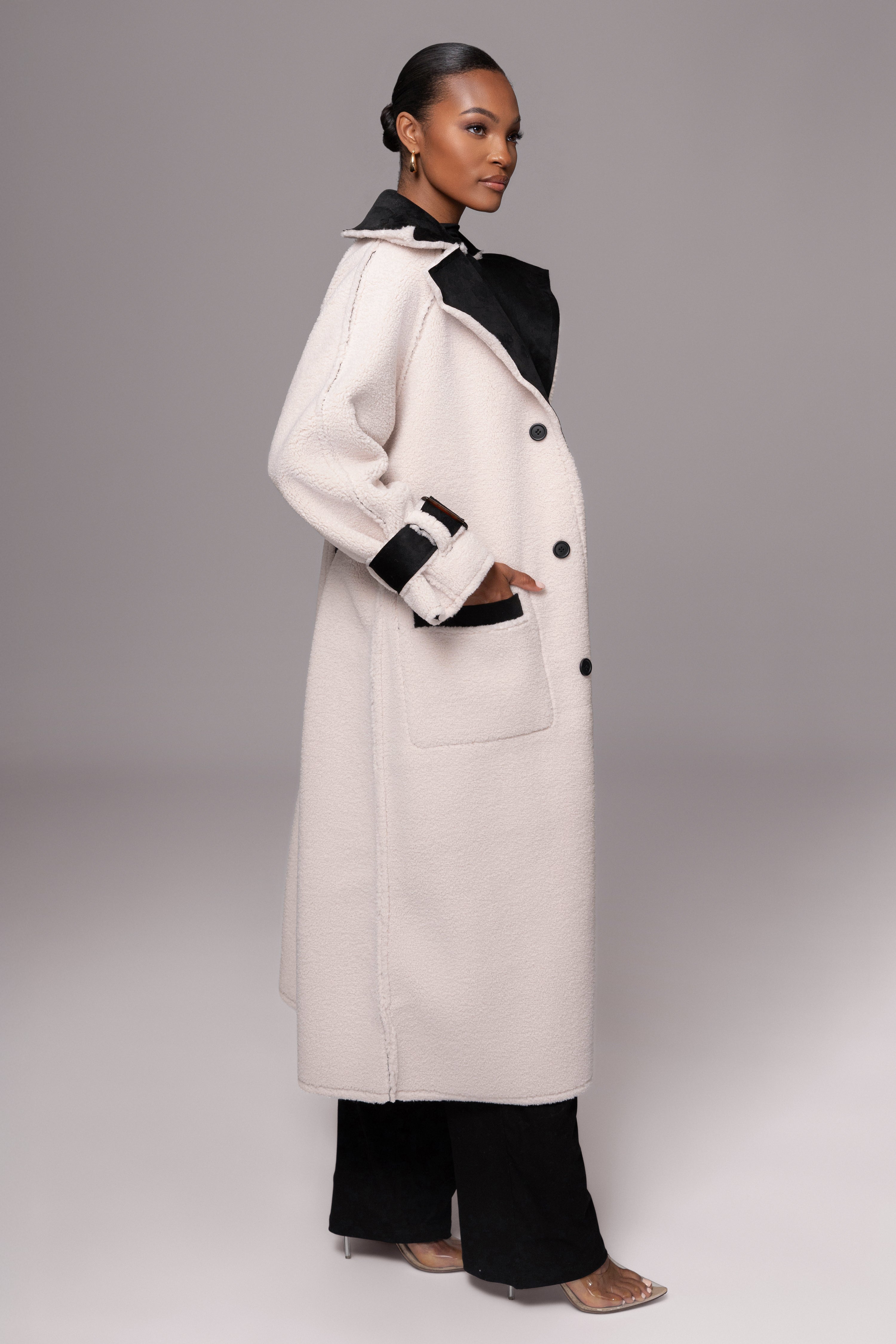 Black Suede And Sherpa Reversible Coat - JLUXLABEL