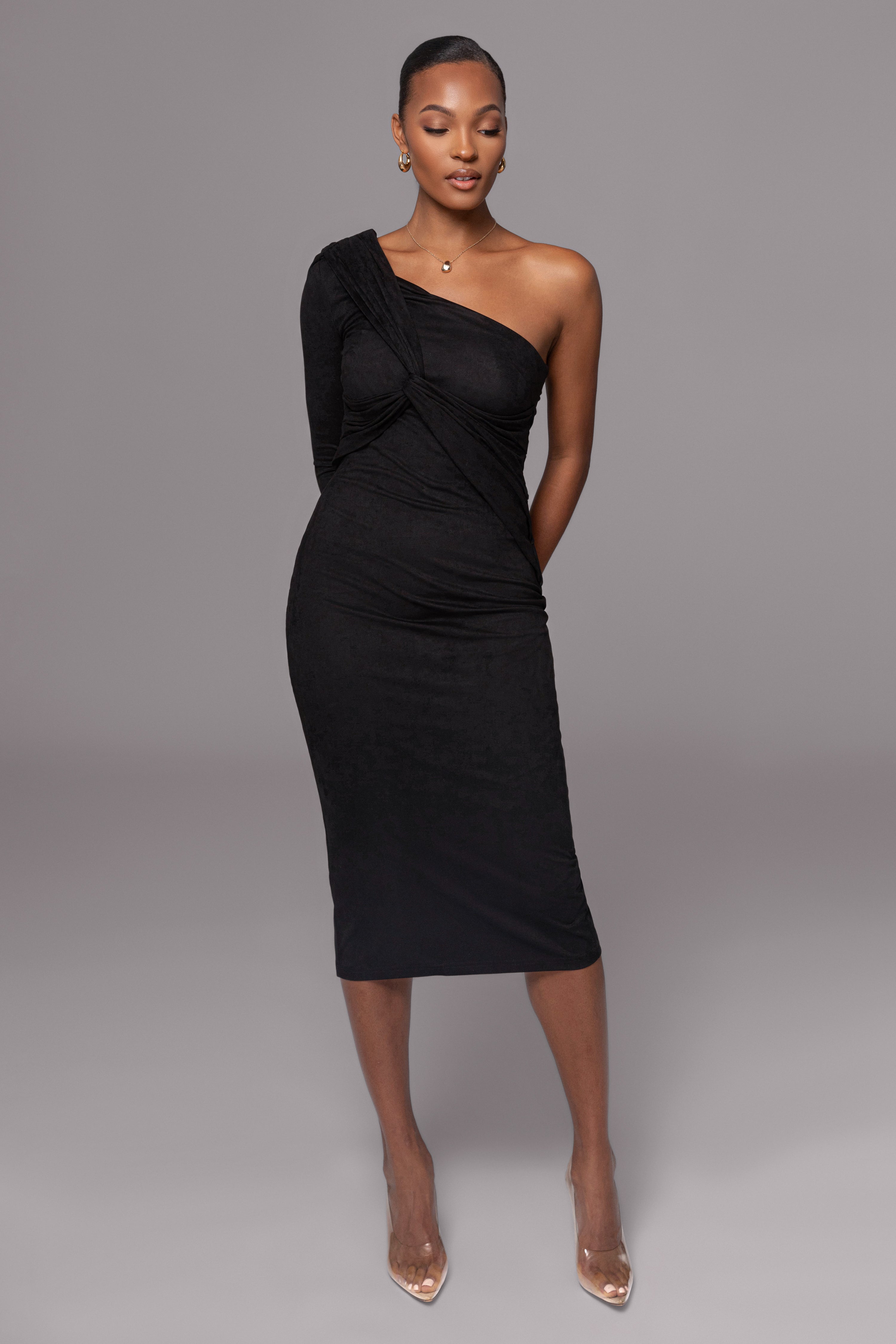 Black Dayanna Suede Midi Dress - JLUXLABEL