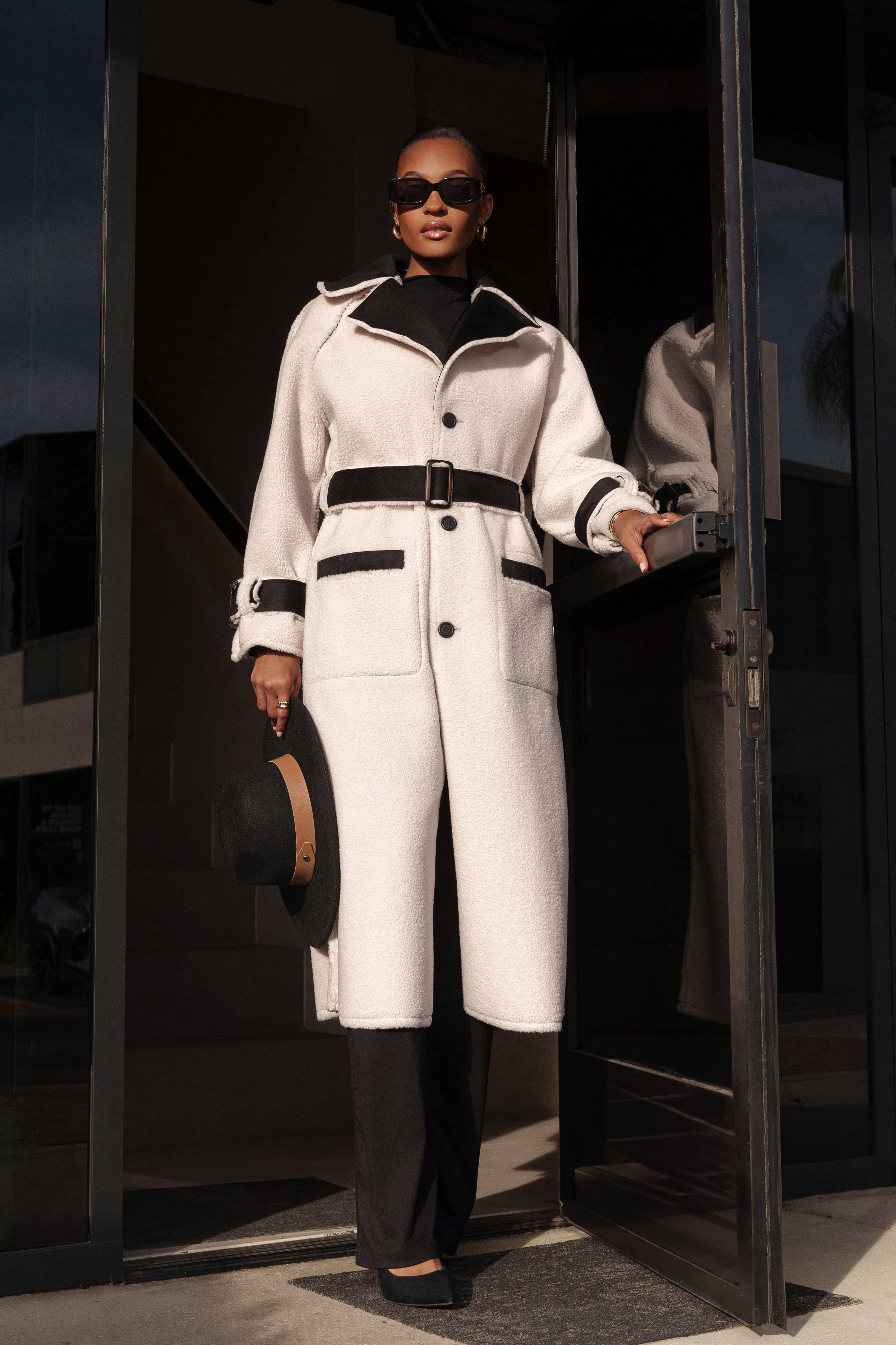 Black Suede And Sherpa Reversible Coat - JLUXLABEL