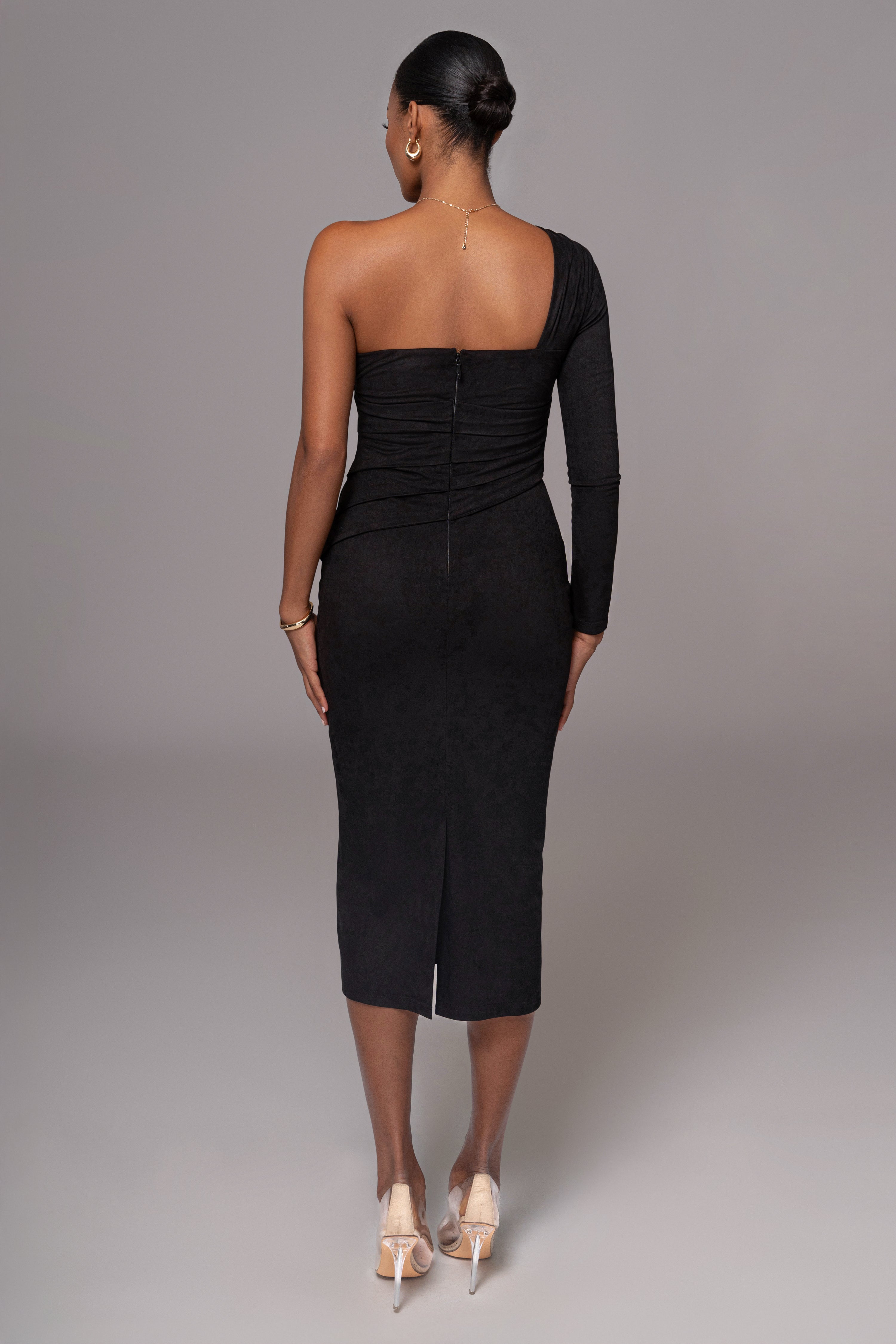 Black Dayanna Suede Midi Dress - JLUXLABEL